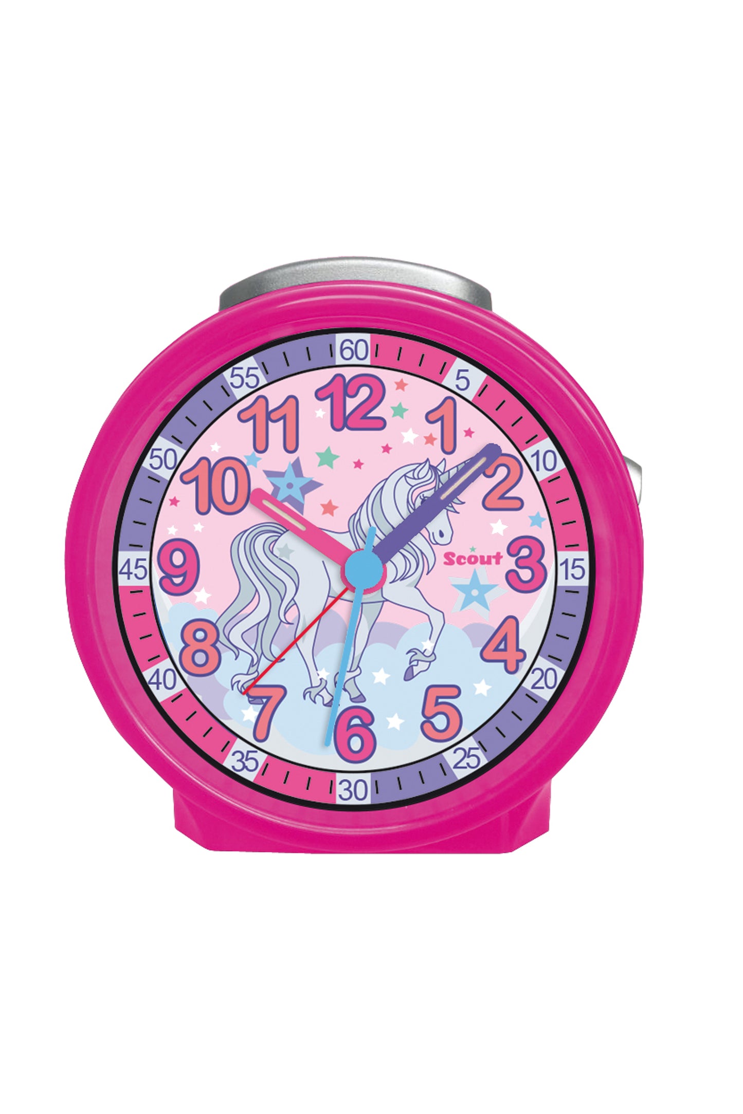 Scout Wecker analog mit pinkem Gehäuse Serie "Friends" mit Lernziffernblatt und Einhorn-Motiv