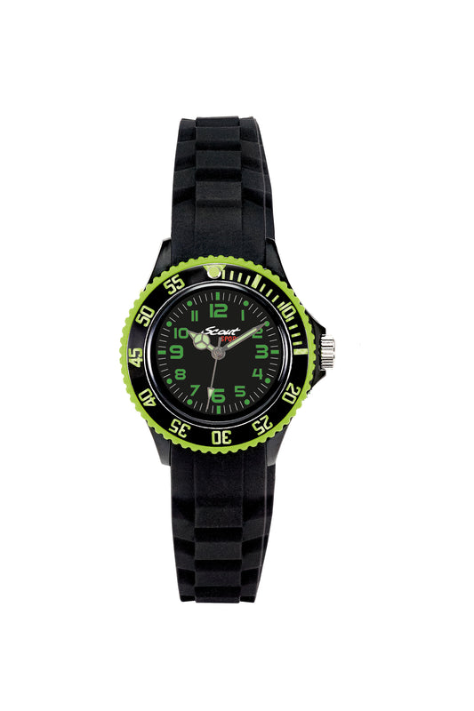 Scout Kinderuhr analog aus der Serie "The Scout" mit schwarzem Silikonband und Quarzwerk, wasserdicht bis 5bar