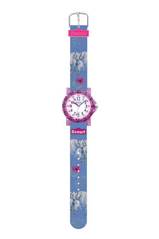 Scout Kinderuhr Serie The It-Collection Glitter Pferde/Blumen hellblau
