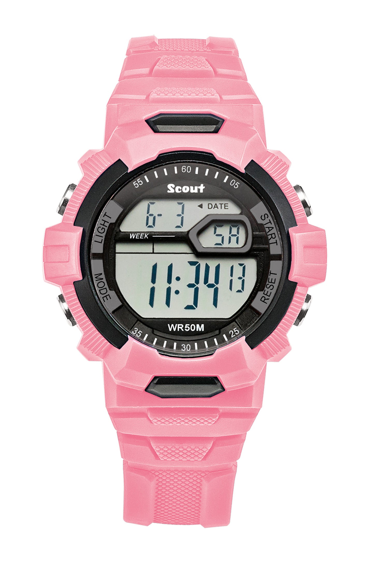 Scout Kinderuhr digital aus der Serie "The Digi" mit rosanem Kunststoffband, Datumsanzeige und Stoppuhr