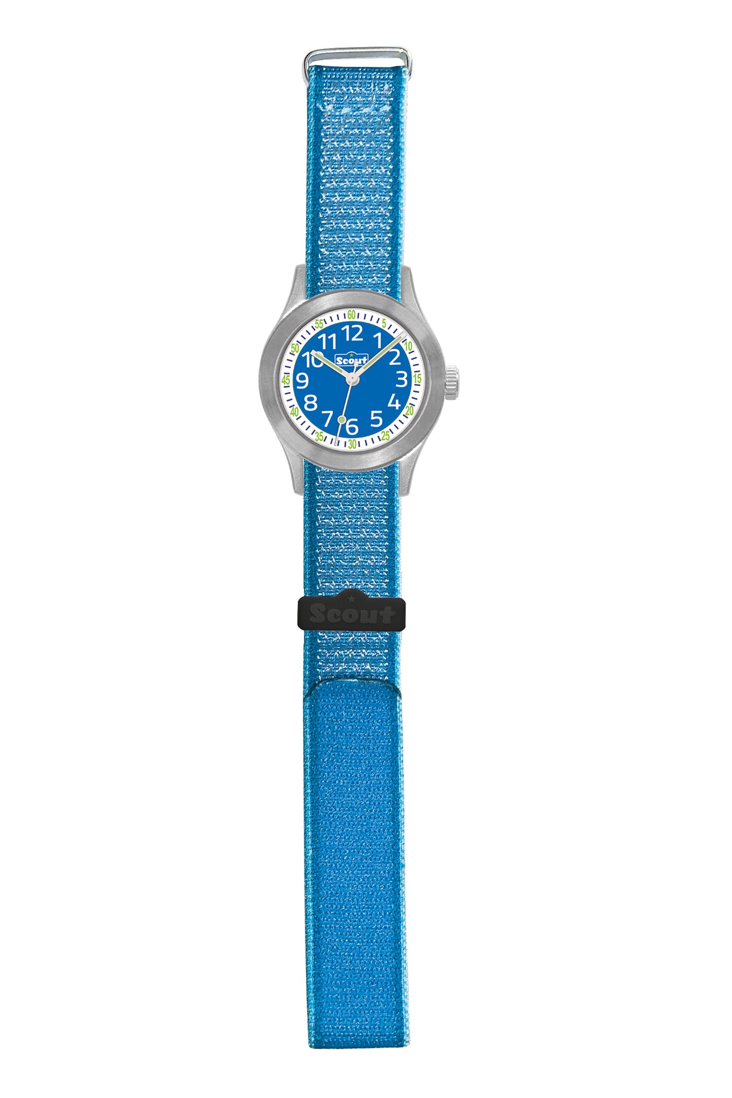 Scout Kinderuhr analog aus der Serie "Cool" mit hellblauem Textilband, Quarzwerk und Klettverschluss