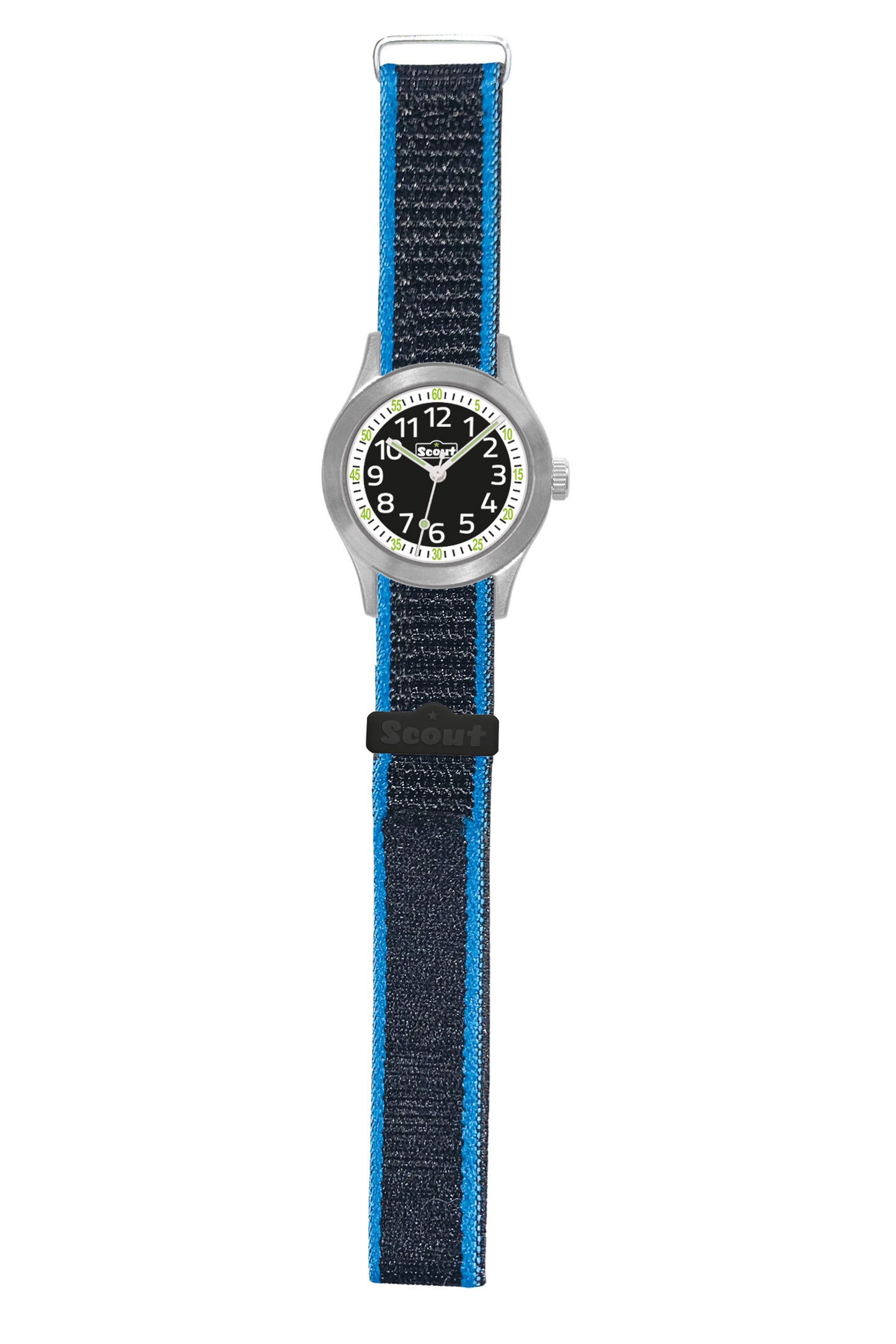 Scout Kinderuhr analog aus der Serie "Cool" mit schwarz blauem Textilband, Quarzwerk und Klettverschluss