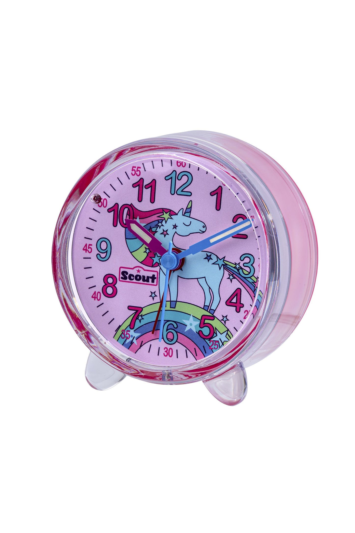 Scout Wecker analog mit pinkem Gehäuse Serie "Unicorn" mit Lernziffernblatt und Einhorn-Motiv