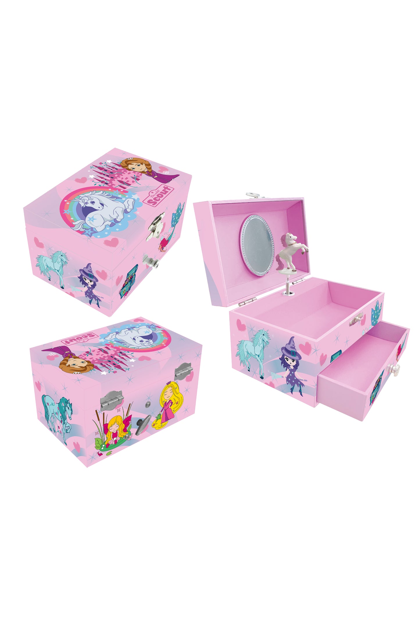 Pinke Scout Schmuckbox mit integrierter Spieluhr und praktischem Stauraum für Schmuck