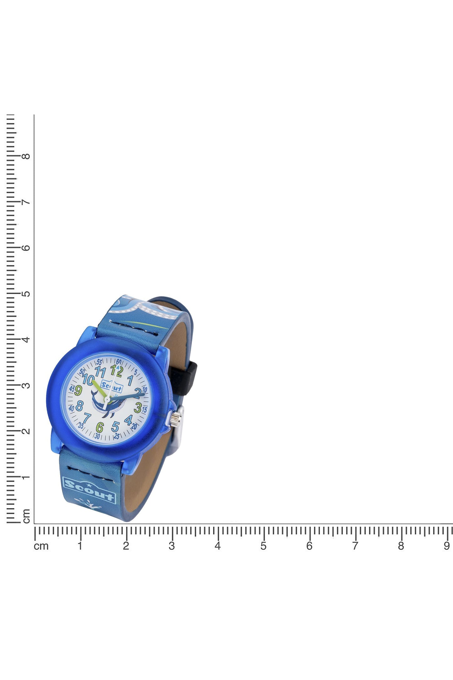 Scout Kinderuhr analog aus der Serie "Crystal" mit blauem Kunstlederband mit Unterwasserwelt-Motiven und Quarzwerk
