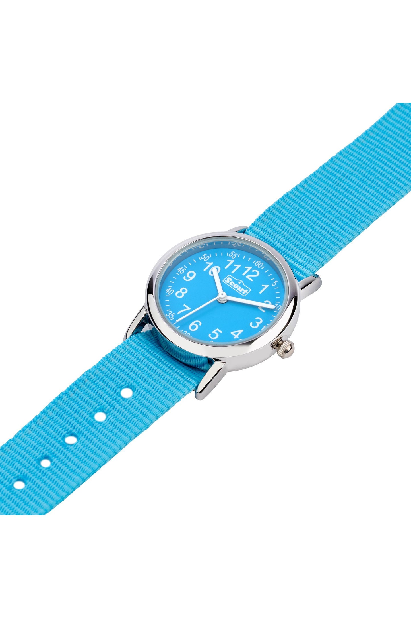 Scout Kinderuhr analog aus der Serie "Start up" mit hellblauem Textilband und Quarzwerk, wasserdicht bis 5bar