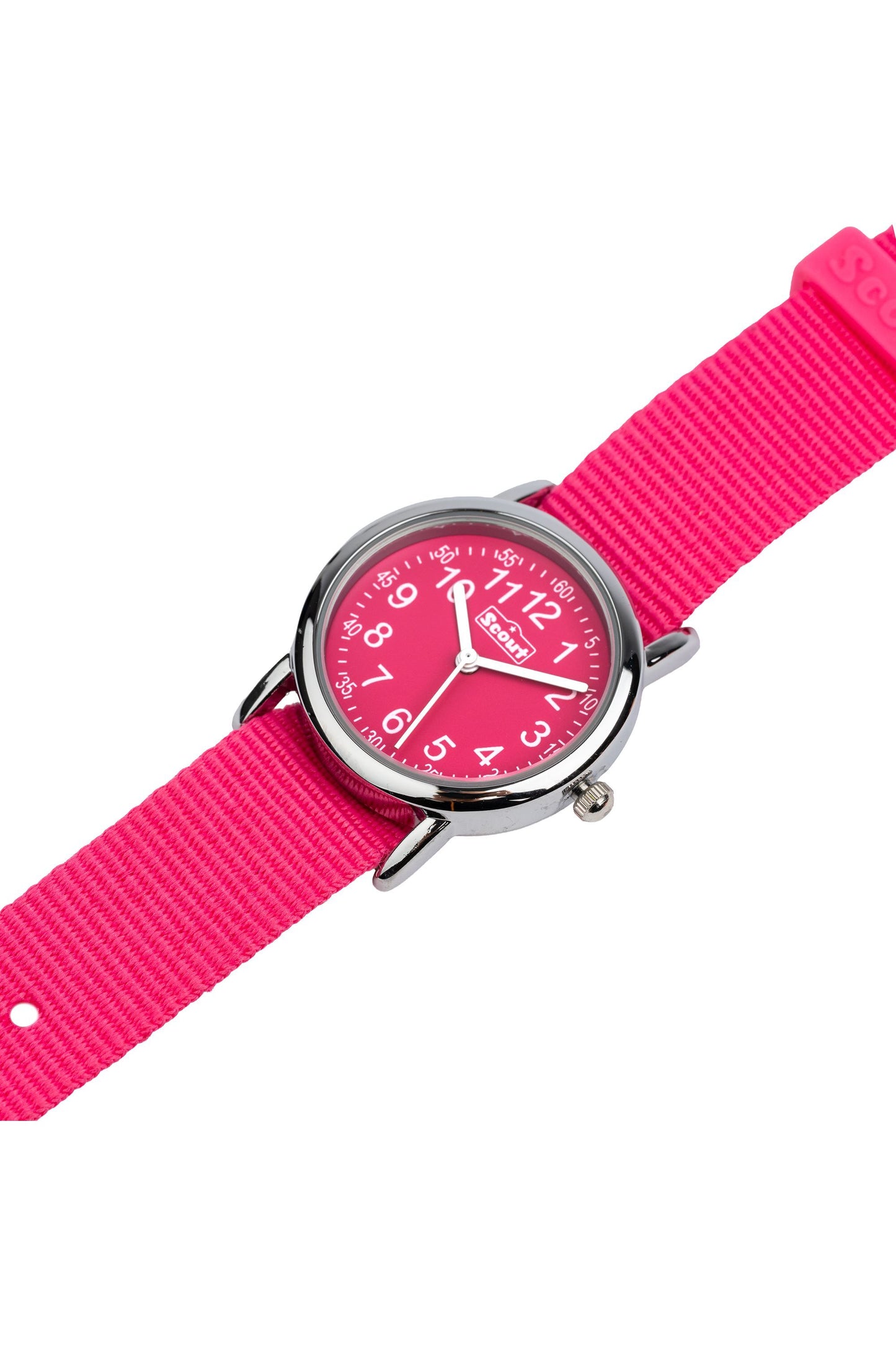 Scout Kinderuhr analog aus der Serie "Start up" mit pinkem Textilband und Quarzwerk, wasserdicht bis 5bar