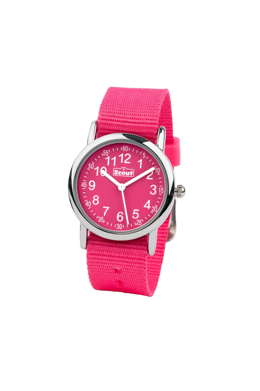 Scout Kinderuhr analog aus der Serie "Start up" mit pinkem Textilband und Quarzwerk, wasserdicht bis 5bar
