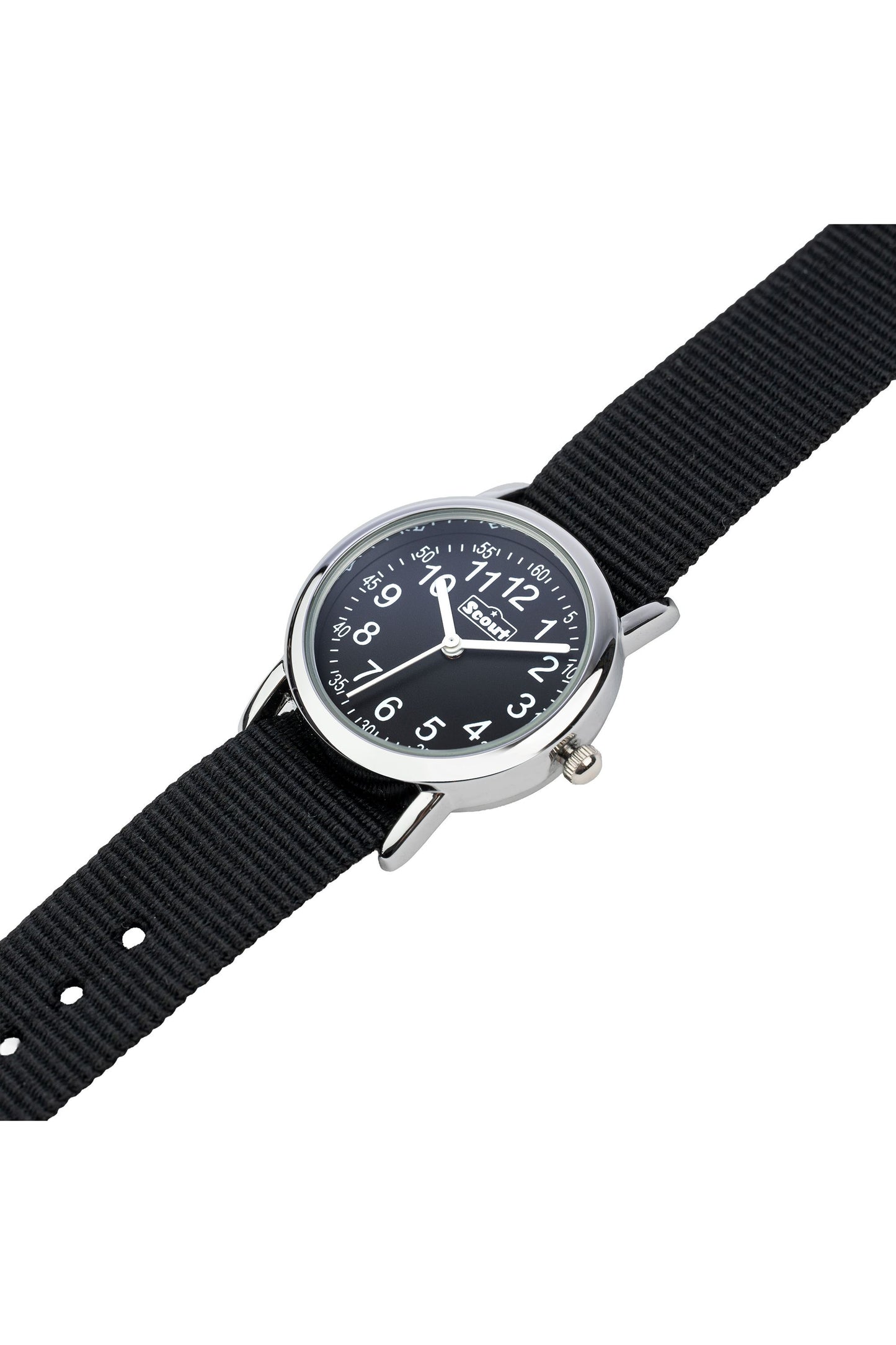 Scout Kinderuhr analog aus der Serie "Start up" mit schwarzem Textilband und Quarzwerk, wasserdicht bis 5bar