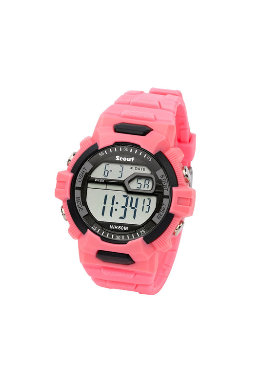 Scout Kinderuhr digital aus der Serie "The Digi" mit rosanem Kunststoffband, Datumsanzeige und Stoppuhr