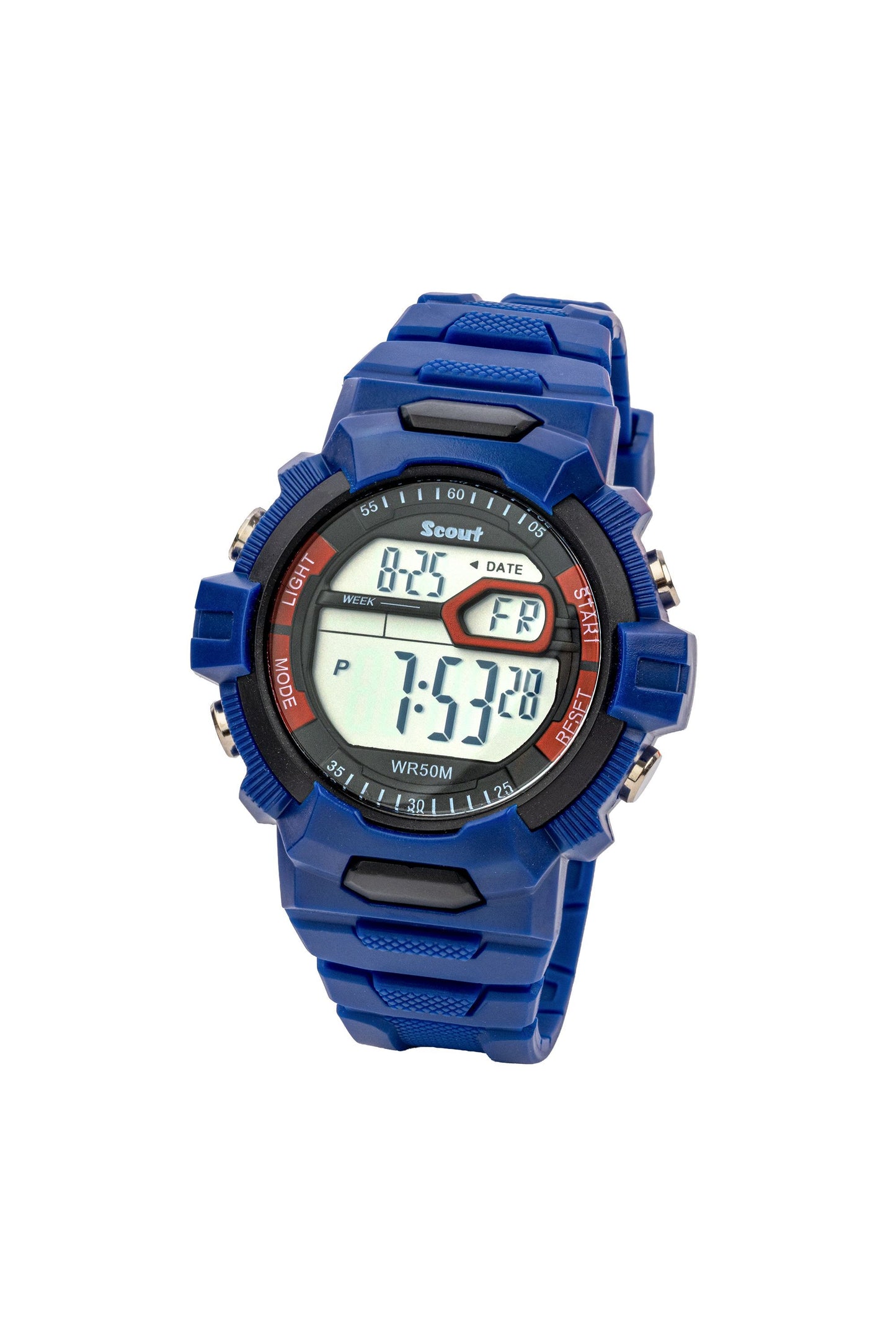 Scout Kinderuhr digital aus der Serie "The Digi" mit blauem Kunststoffband, Datumsanzeige und Stoppuhr