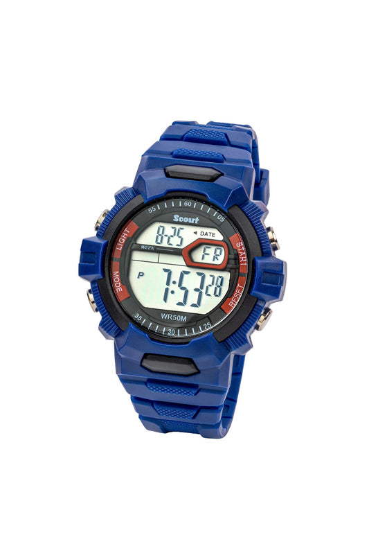 Scout Kinderuhr digital aus der Serie "The Digi" mit blauem Kunststoffband, Datumsanzeige und Stoppuhr