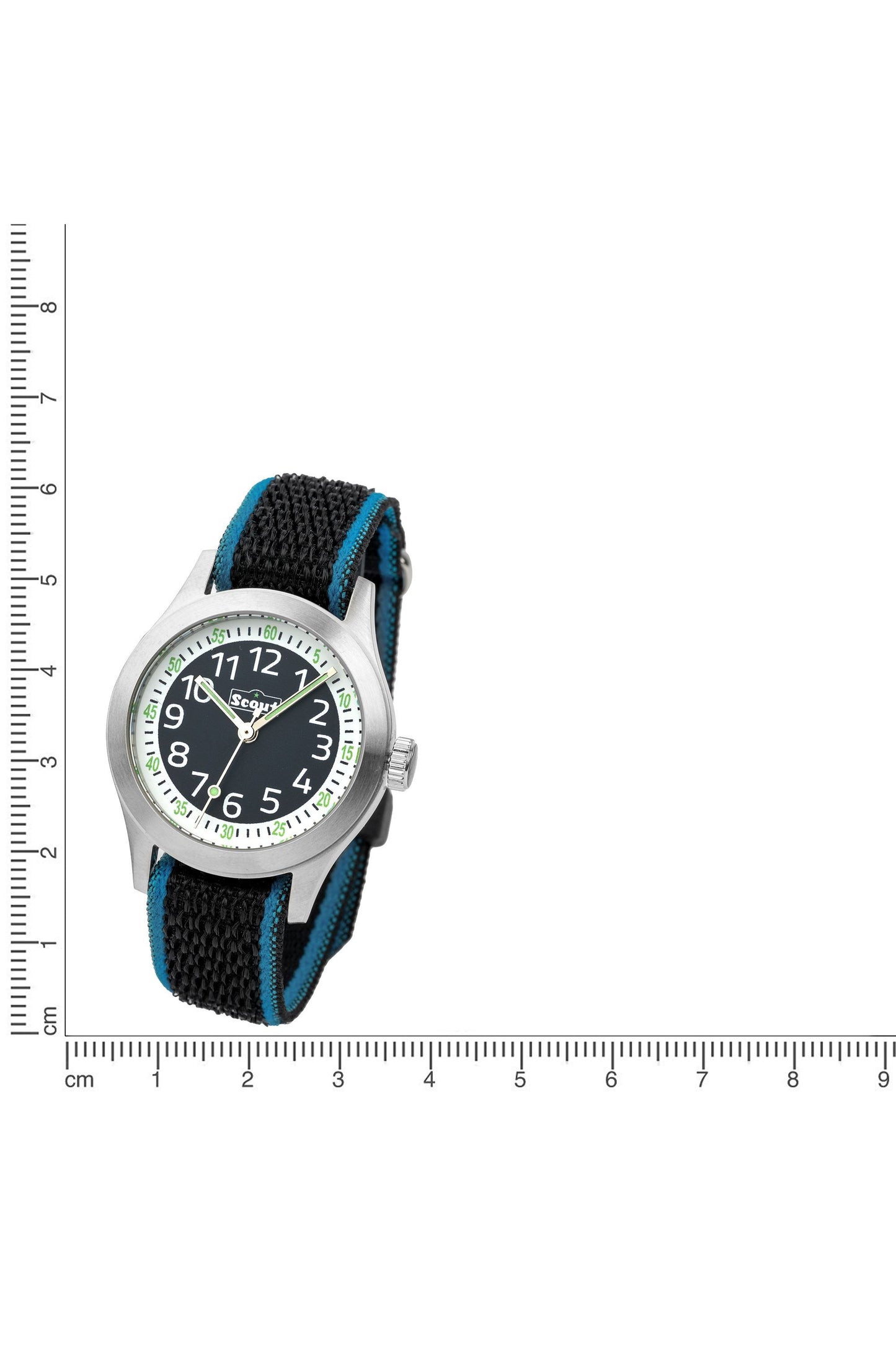 Scout Kinderuhr analog aus der Serie "Cool" mit schwarz blauem Textilband, Quarzwerk und Klettverschluss