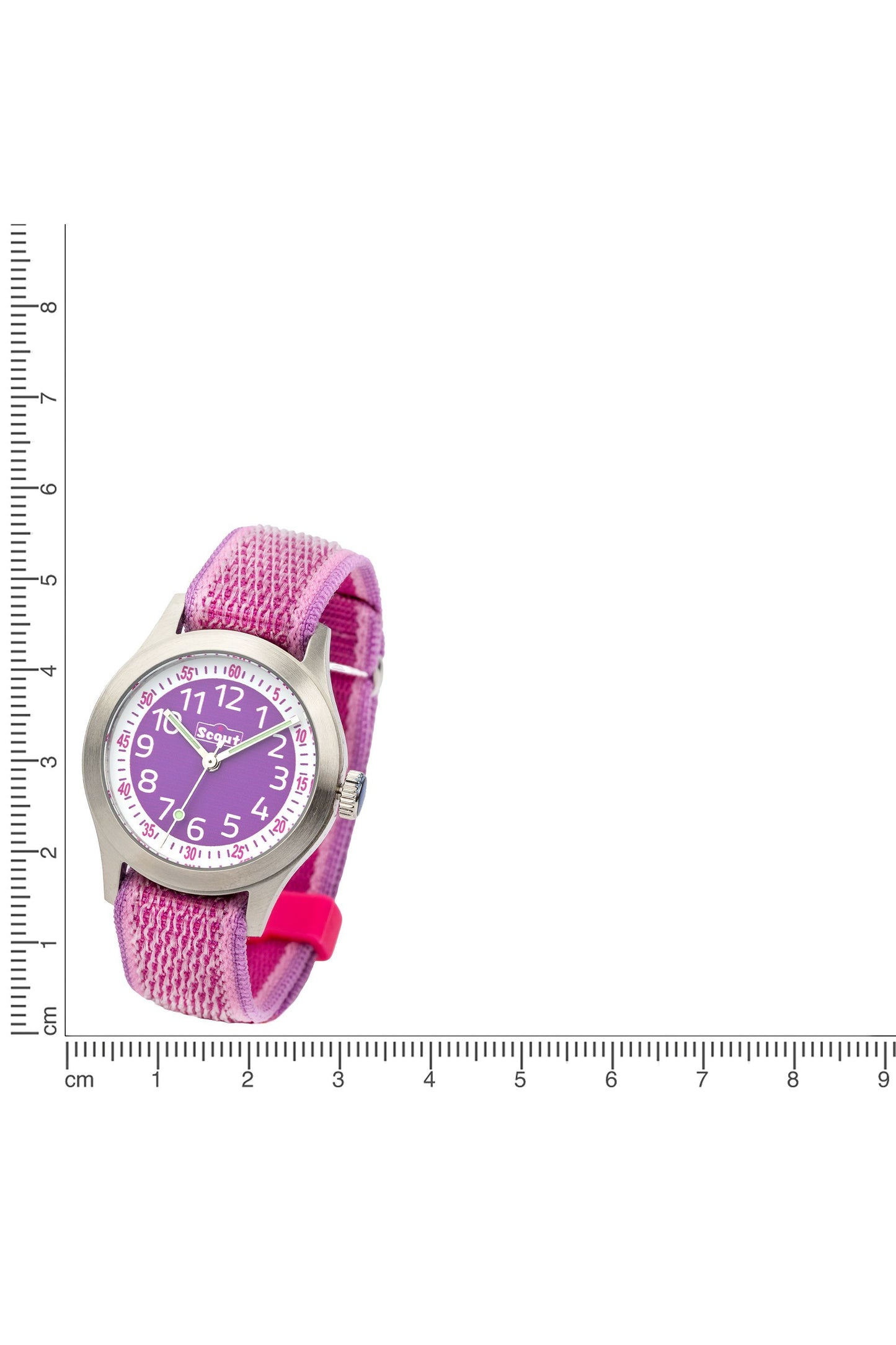 Scout Kinderuhr analog aus der Serie "Cool" mit rosa pinkem Textilband, Quarzwerk und Klettverschluss