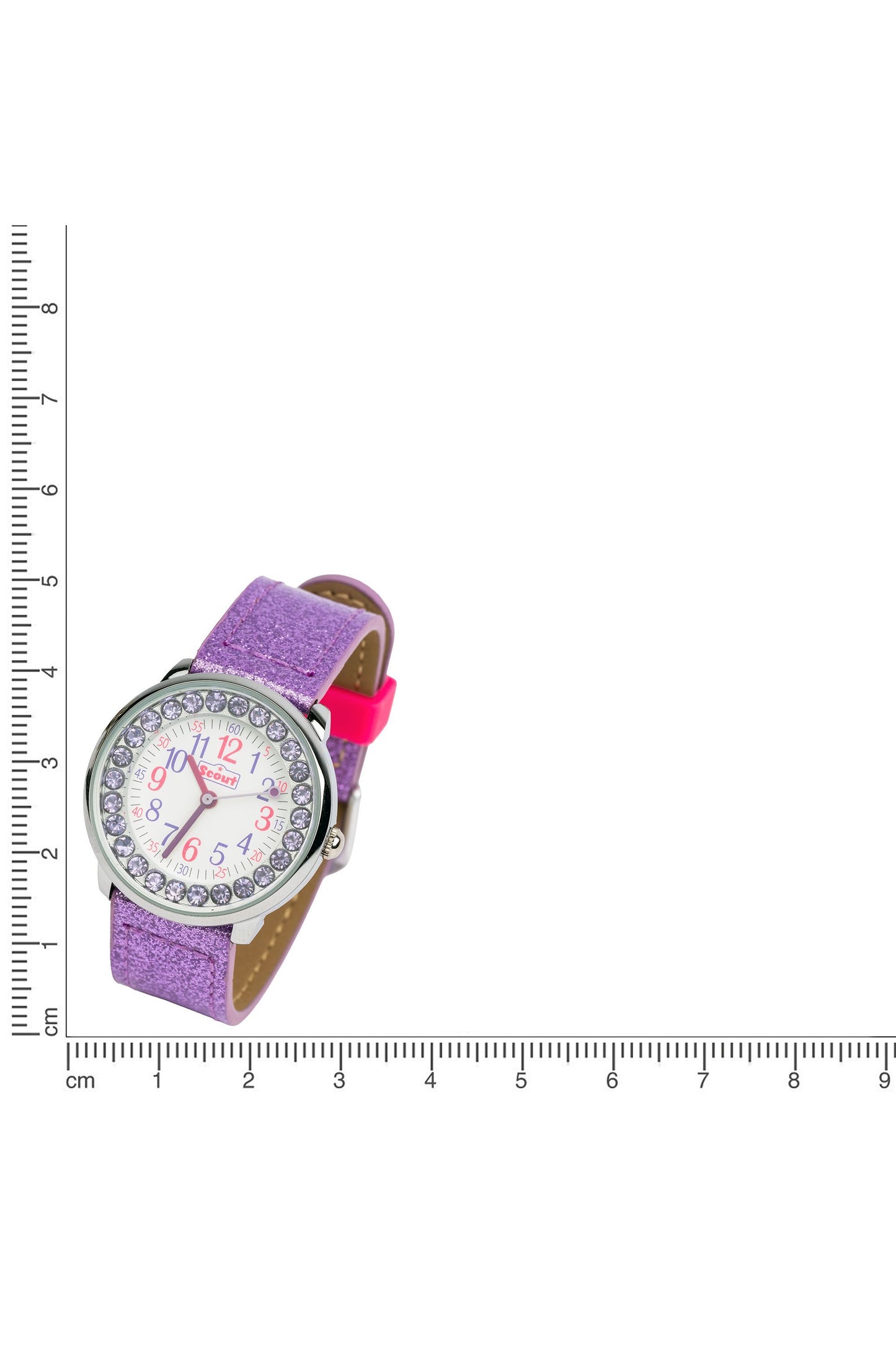 Scout Kinderuhr analog aus der Serie "The Darling Collection" mit violettem schillernden Kunstlederband und Glitzersteinen
