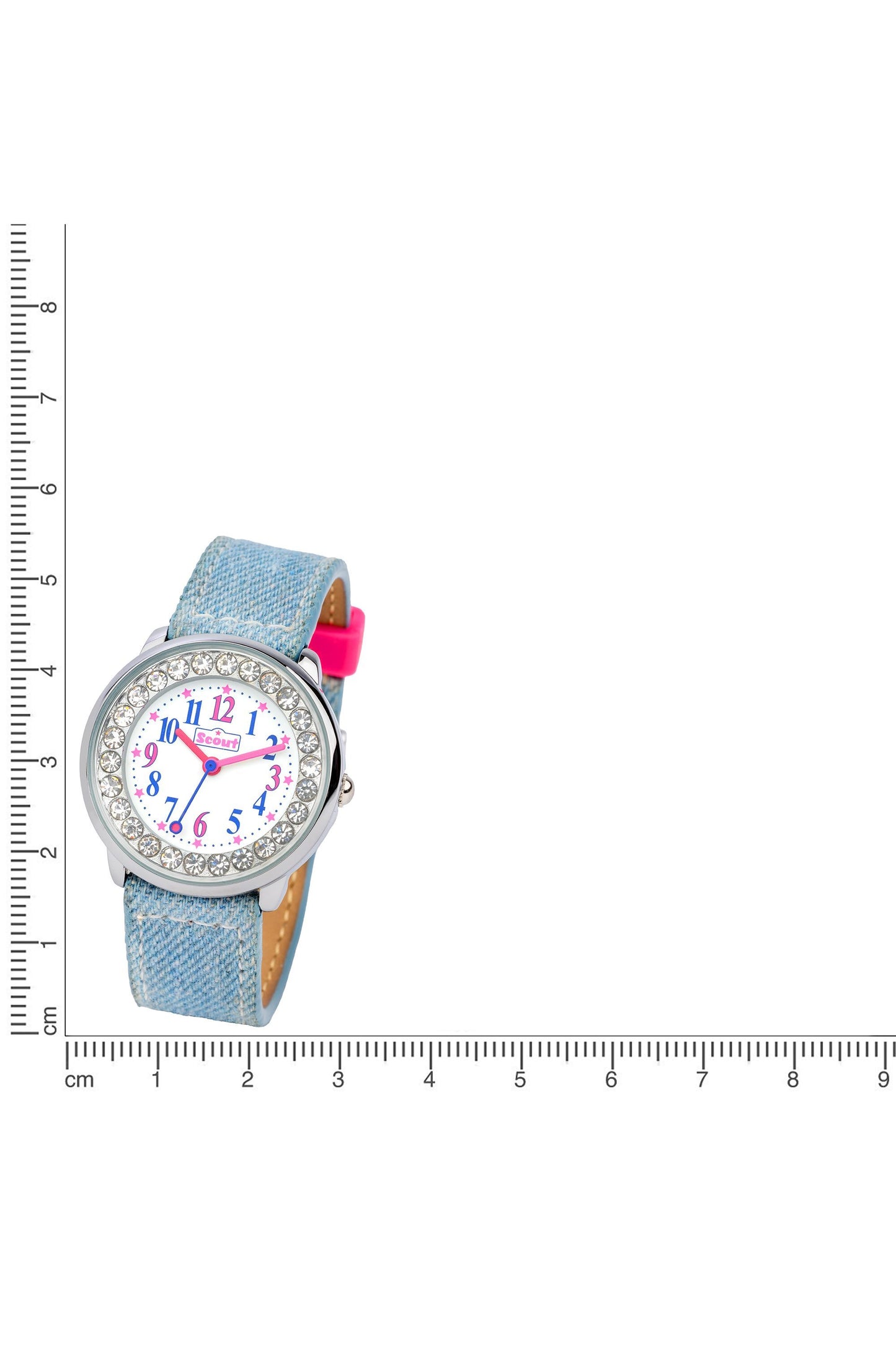 Scout Kinderuhr analog aus der Serie "The Darling Collection" mit Kunstlederband im Jeans-Look und Glitzersteinen
