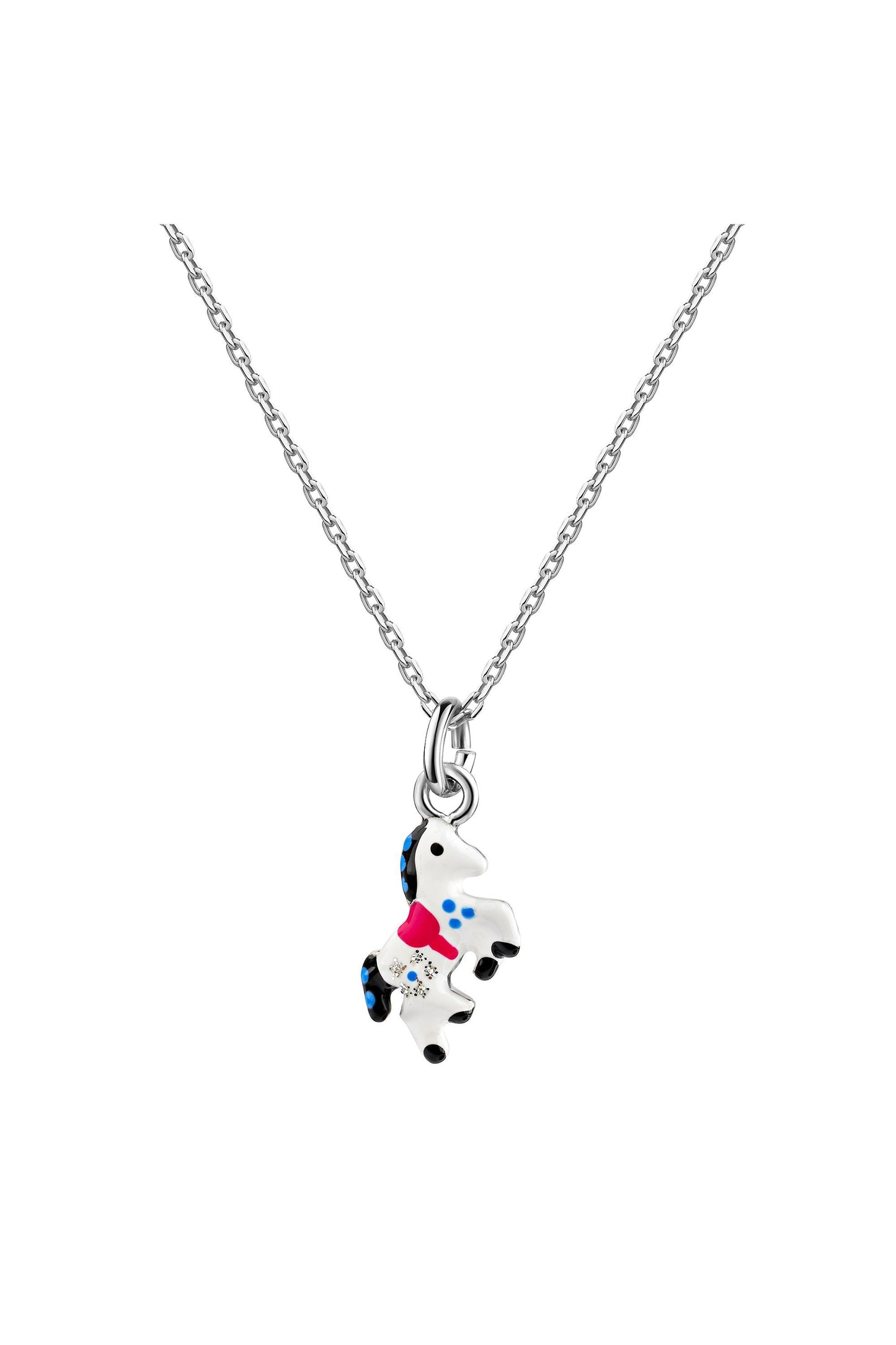 Scout Anhänger mit Kette 925/- Sterling Silber rhodiniert Pferd weiß/schwarz