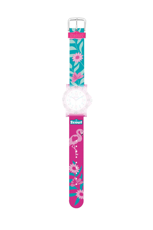 Scout Textilband mit Motiv Blumen und Flamingo pink