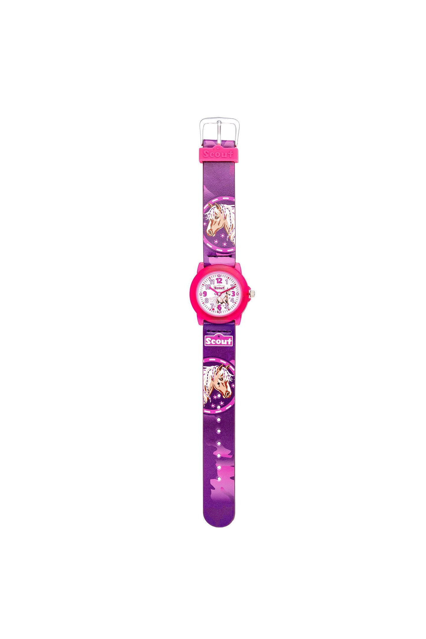 Analoge Scout Kinderuhr „Crystal“ mit lila-pinkem Kunstlederarmband und präzisem Quarzwerk