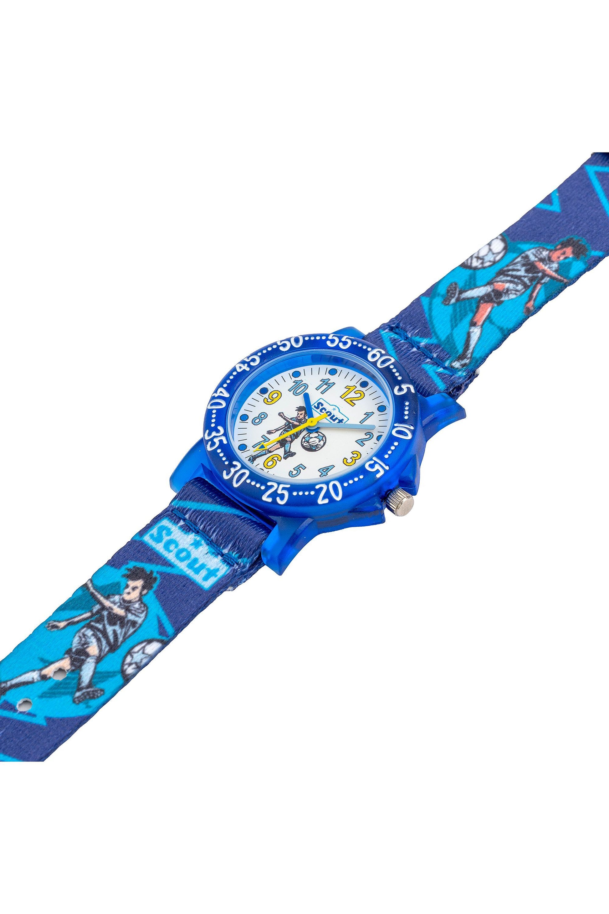 Kinderuhr mit silbernem Gehäuse, Fußball-Design und bunten Lernzahlen