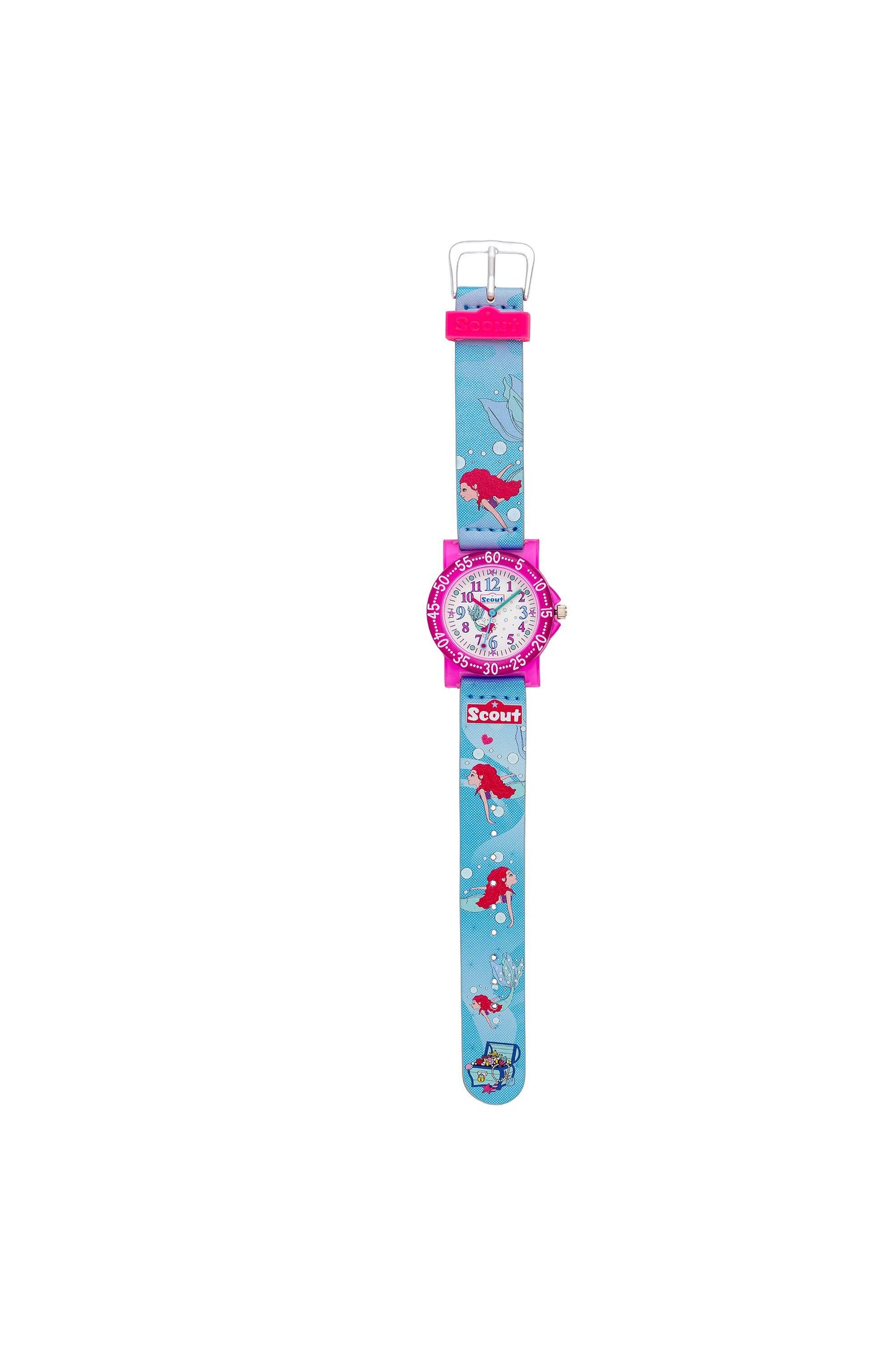 Bunte Scout Kinderuhr mit Meerjungfrauen-Design und pink-blauem Armband für kleine Unterwasserfans