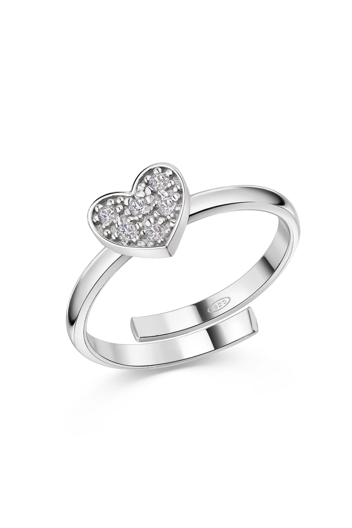 Rhodinierter Scout Ring mit Herz und funkelnden Zirkonia Steinen