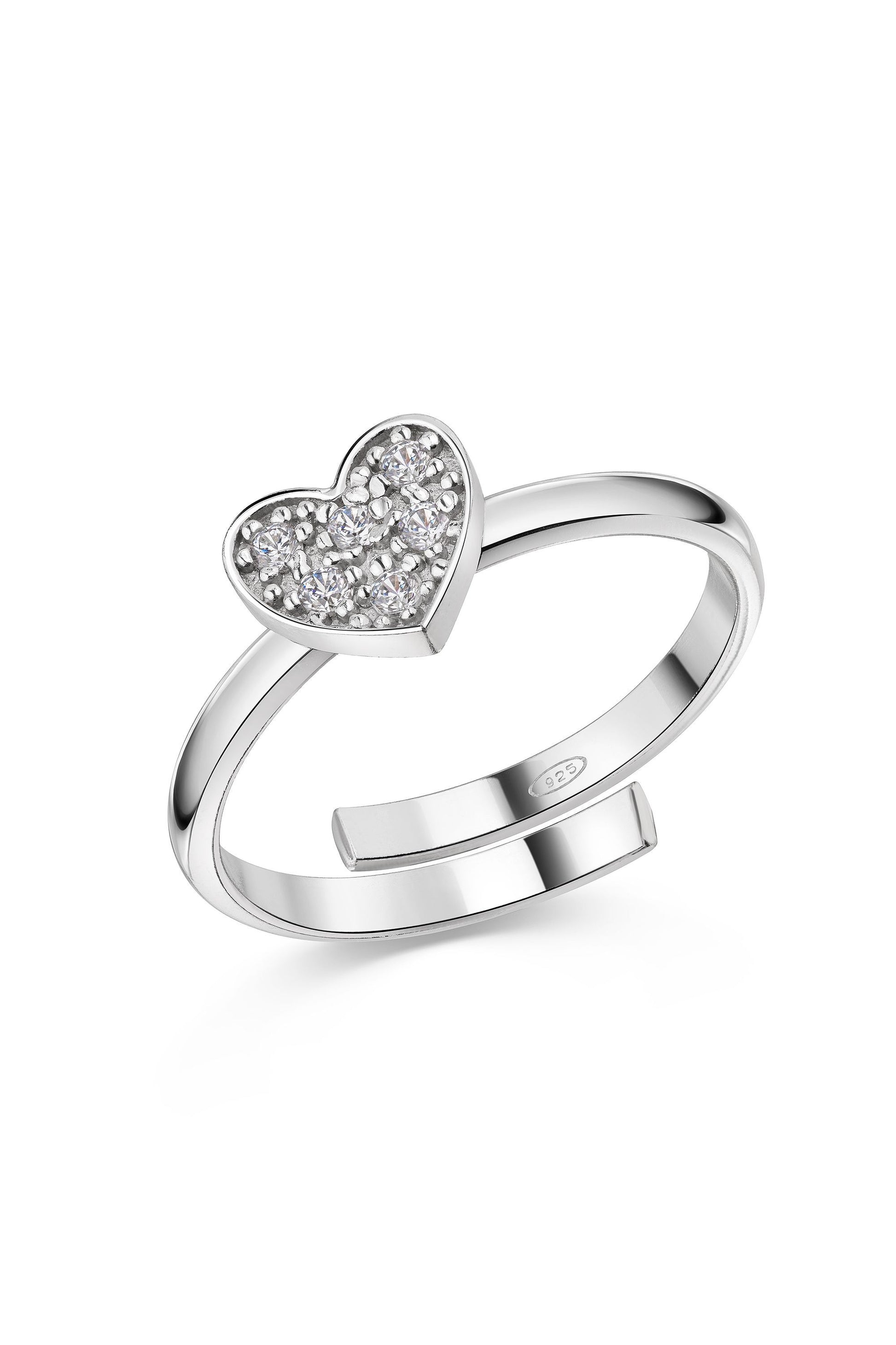 Rhodinierter Scout Ring mit Herz und funkelnden Zirkonia Steinen