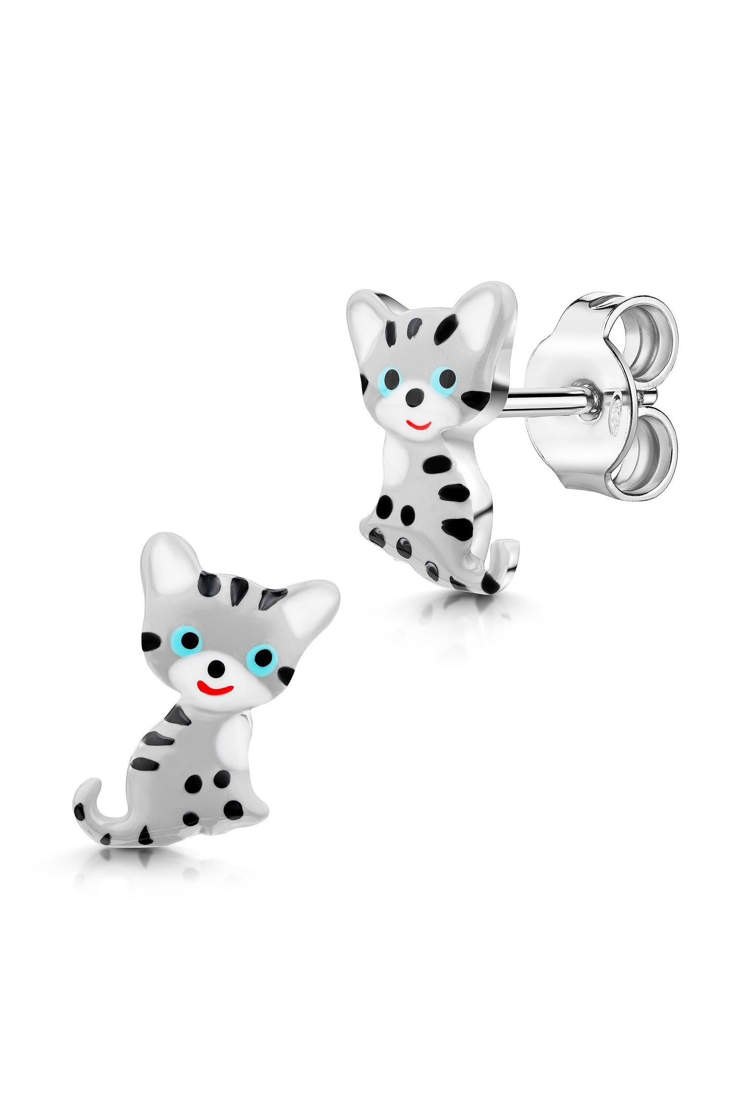 Scout Ohrstecker mit grau-schwarzem Katzen Motiv aus 925 Sterling Silber rhodiniert