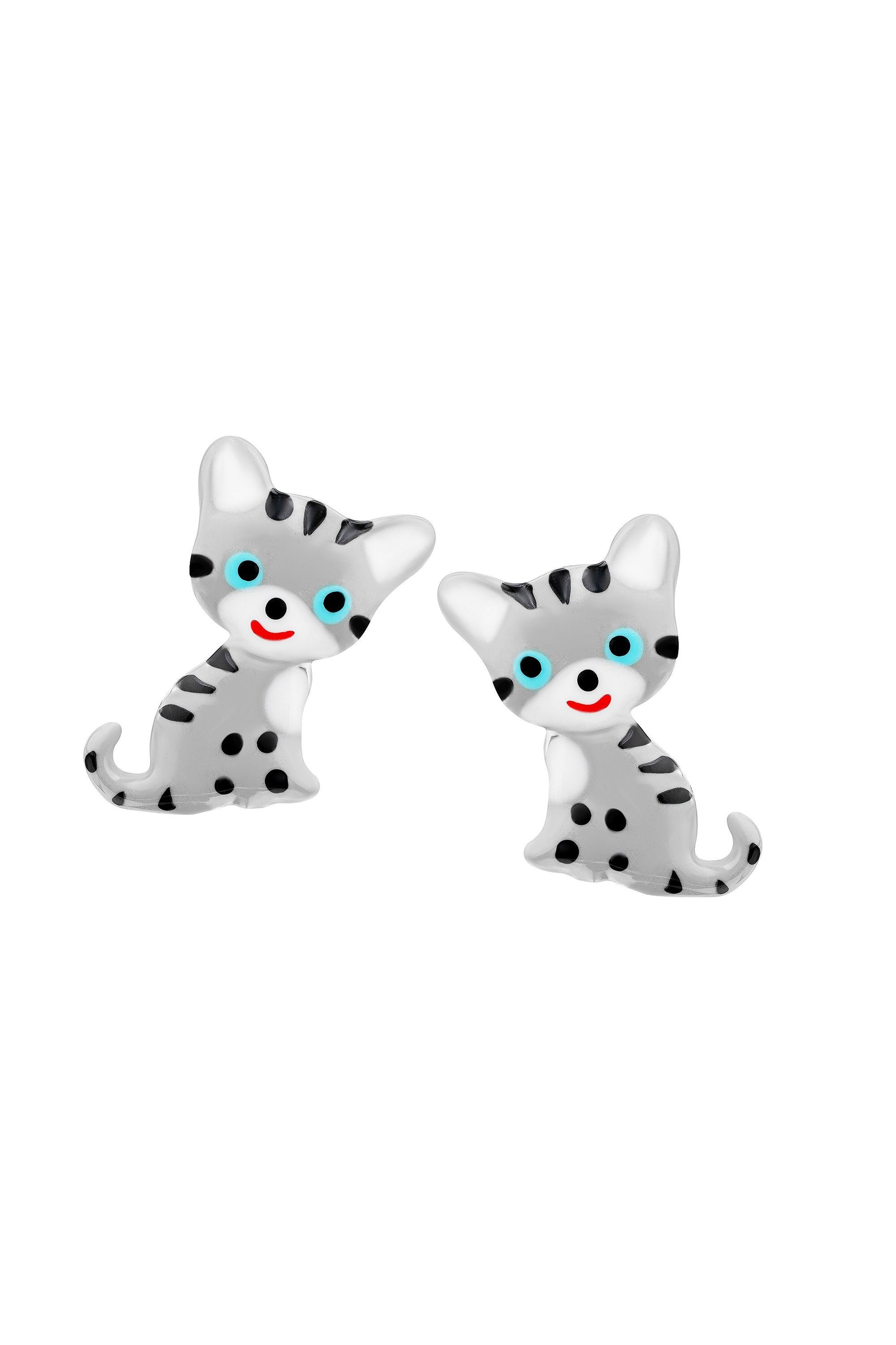 Rhodinierte Scout Ohrringe mit Katzen Motiv in Grau und Schwarz aus 925 Sterling Silber