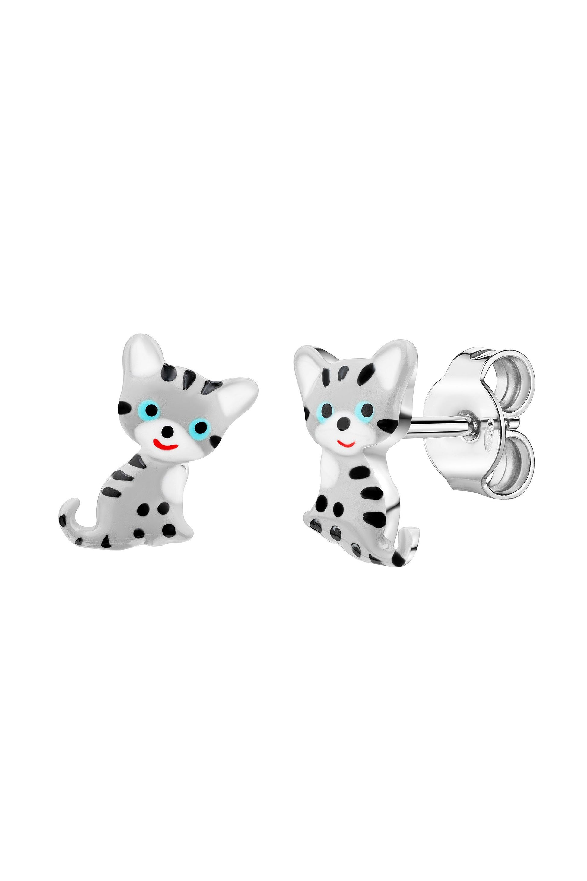 Kinder Ohrstecker mit grau-schwarzer Katze von Scout aus 925 Sterling Silber