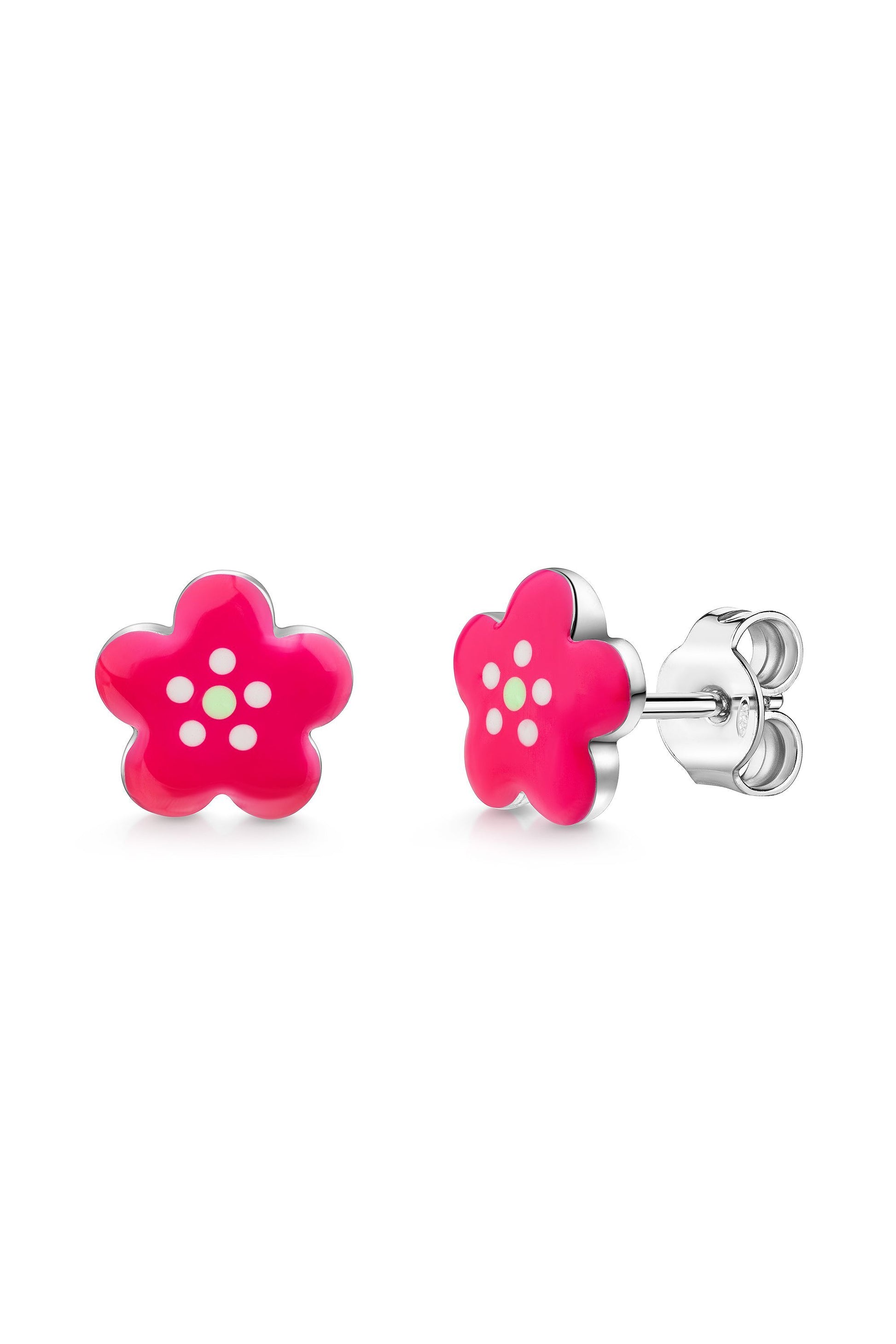 Rhodinierte Scout Ohrringe mit pinkem Blumen Motiv aus 925 Sterling Silber
