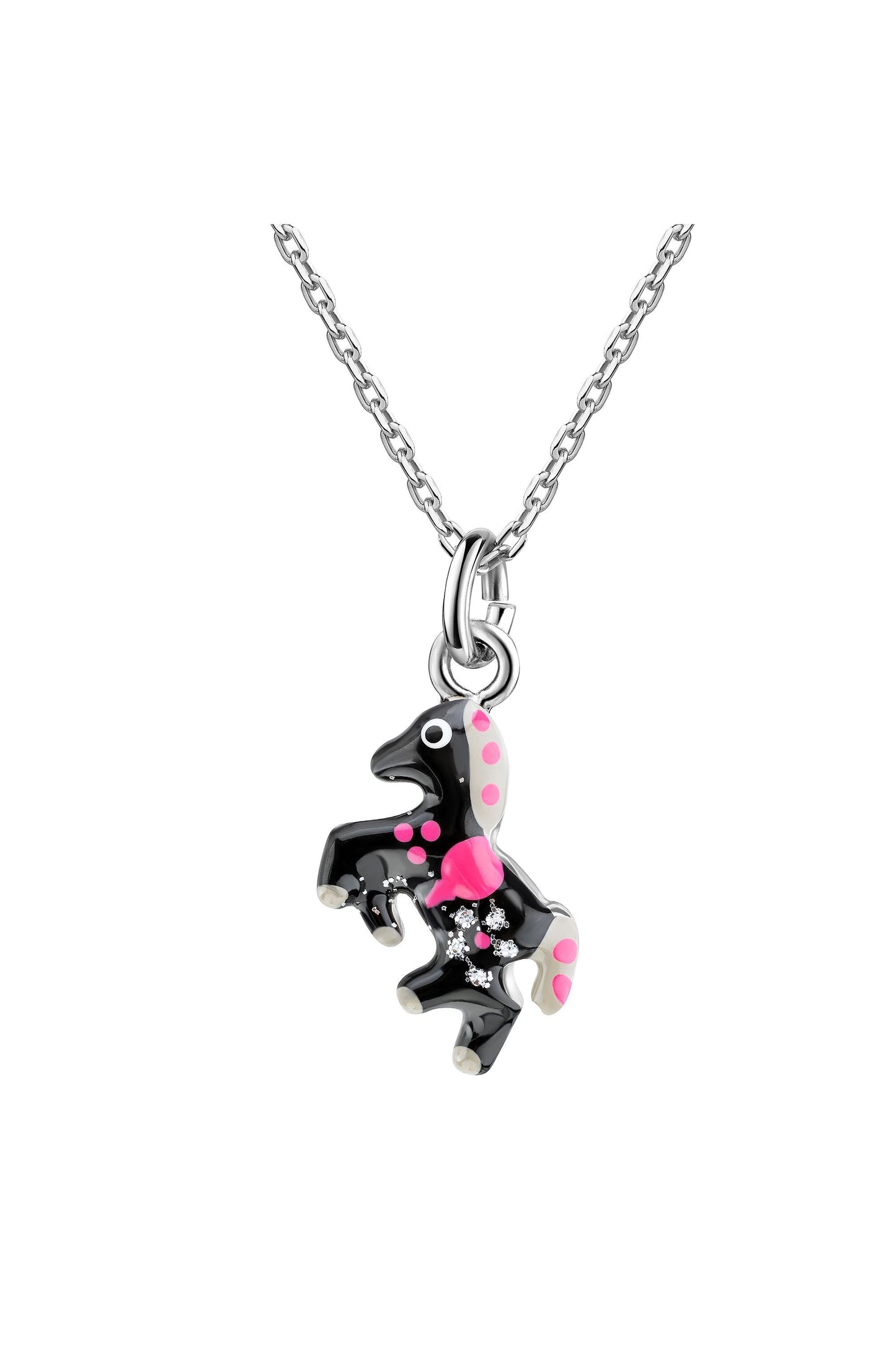 Scout Pferd Anhänger mit Kette aus 925 Sterling Silber rhodiniert in Silber und Schwarz