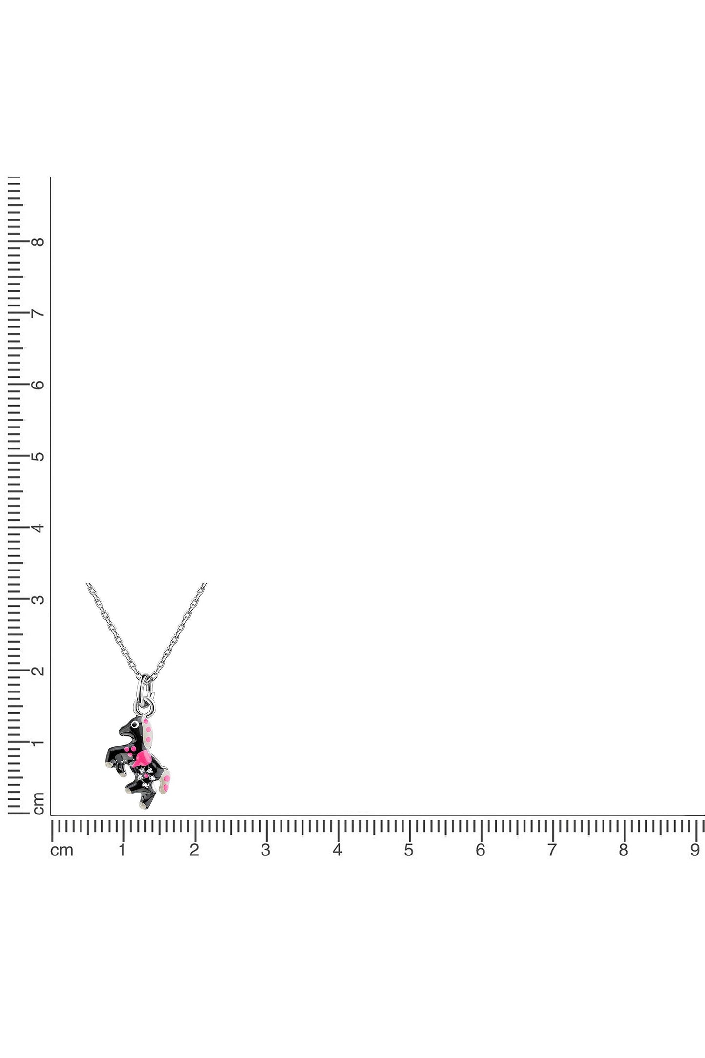 Silberne Scout Kette mit Pferd Anhänger neben einem Lineal zur Größendarstellung
