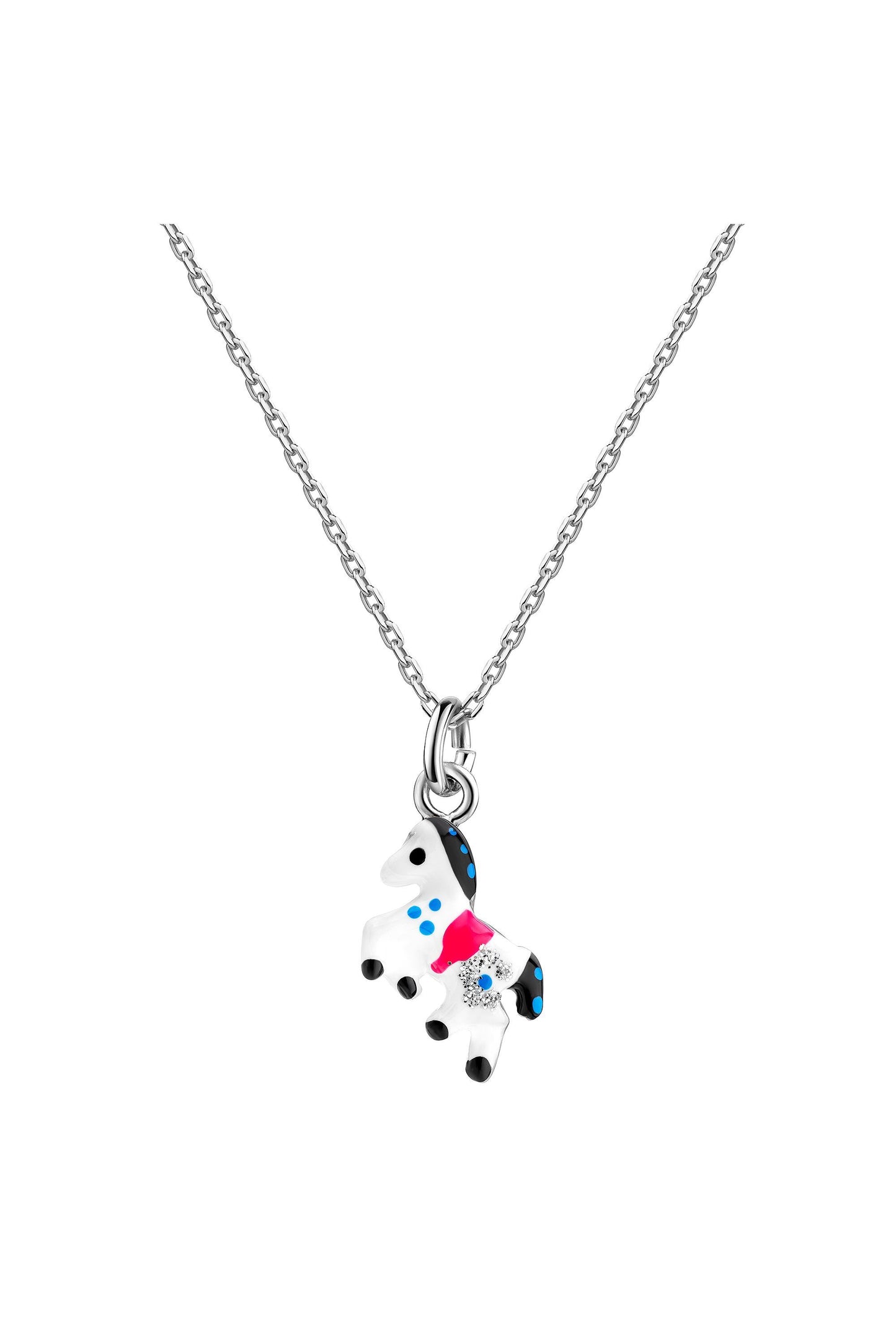 Scout Anhänger mit Kette 925/- Sterling Silber rhodiniert Pferd weiß/schwarz