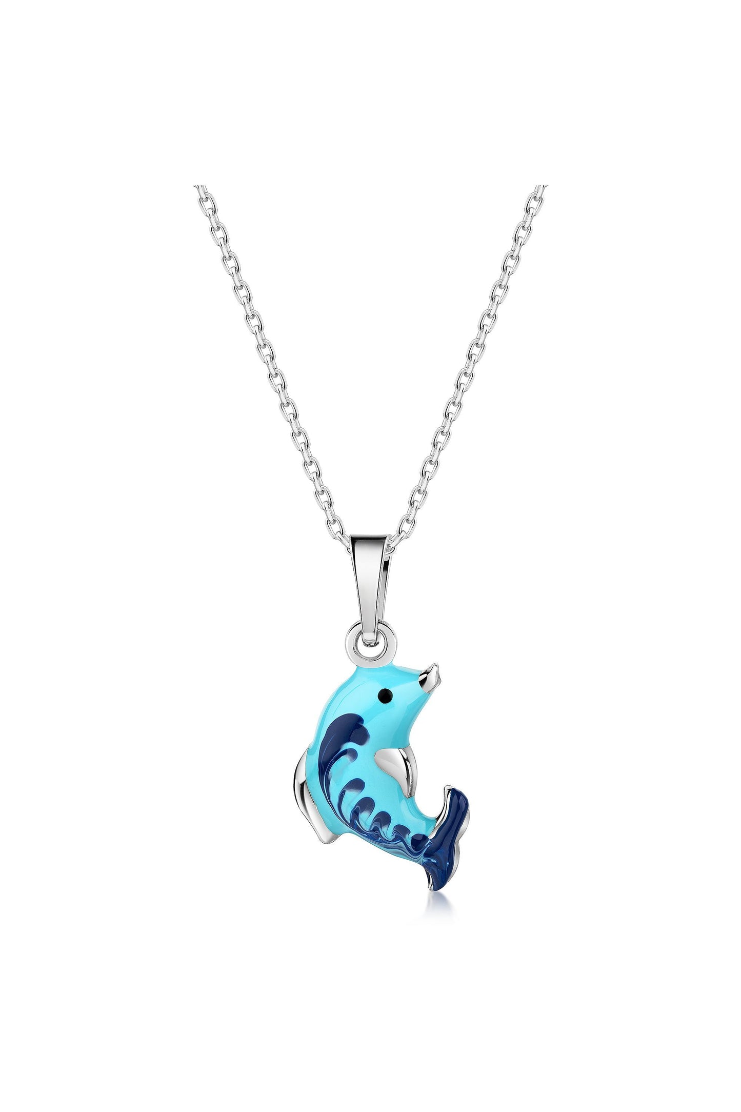 Rhodinierte Scout Halskette mit Delfin Anhänger in Blau aus 925 Sterling Silber