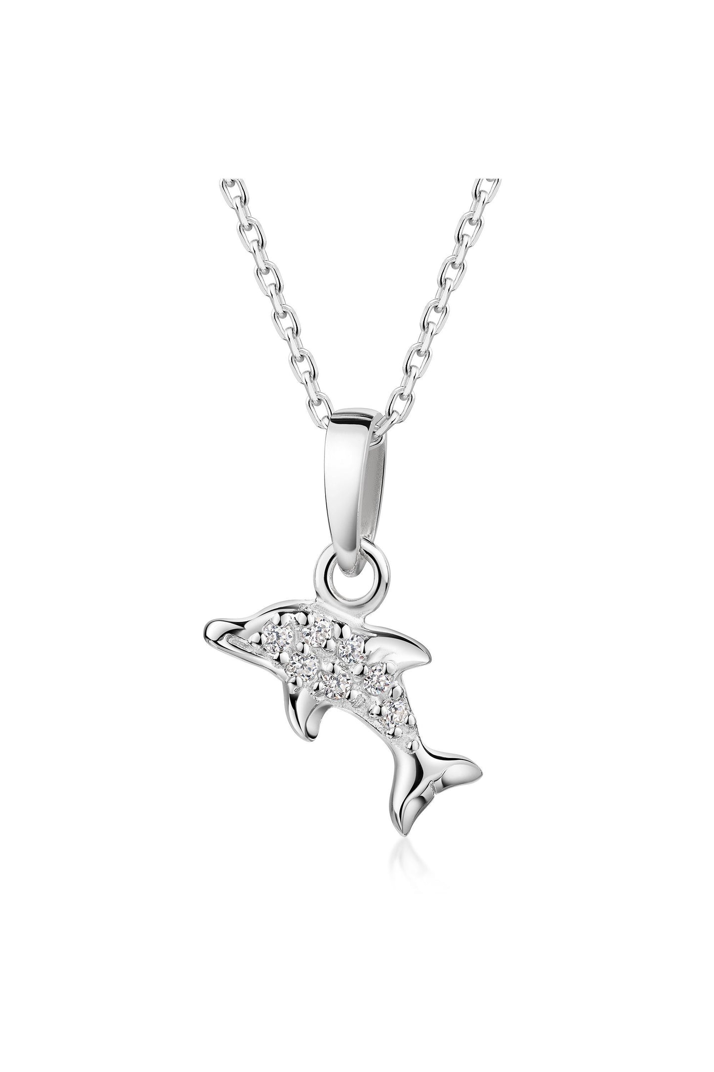 Scout Delfin Anhänger mit Kette aus 925 Sterling Silber rhodiniert mit Zirkonia