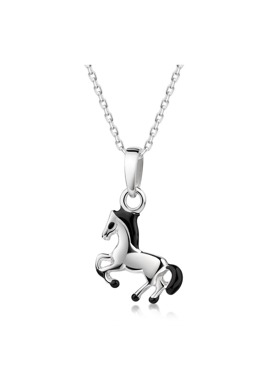 Scout Anhänger mit Kette 925/- Sterling Silber rhodiniert Pferd silber/schwarz