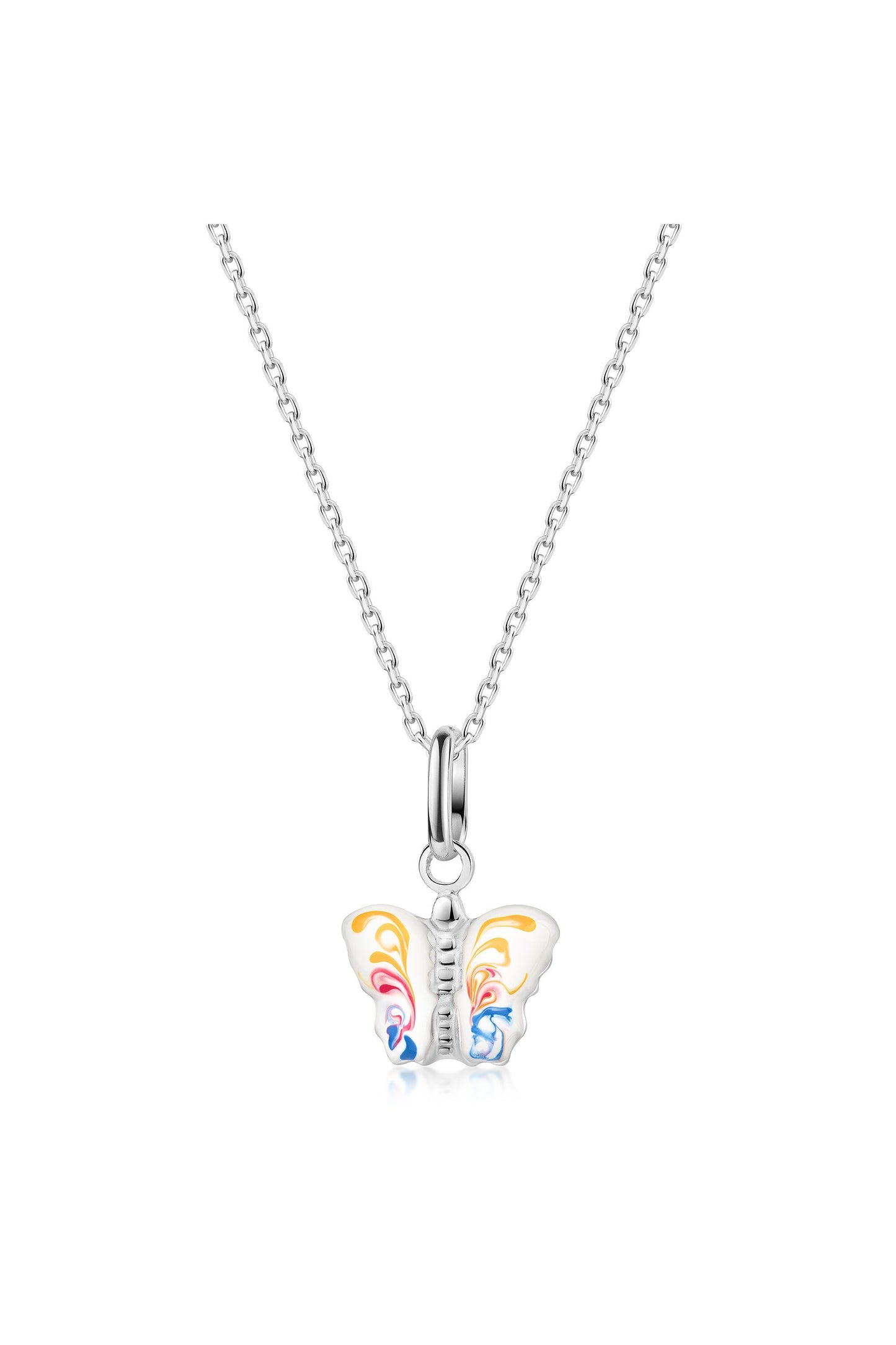 Rhodinierte Scout Halskette mit buntem Schmetterling Anhänger aus 925 Sterling Silber