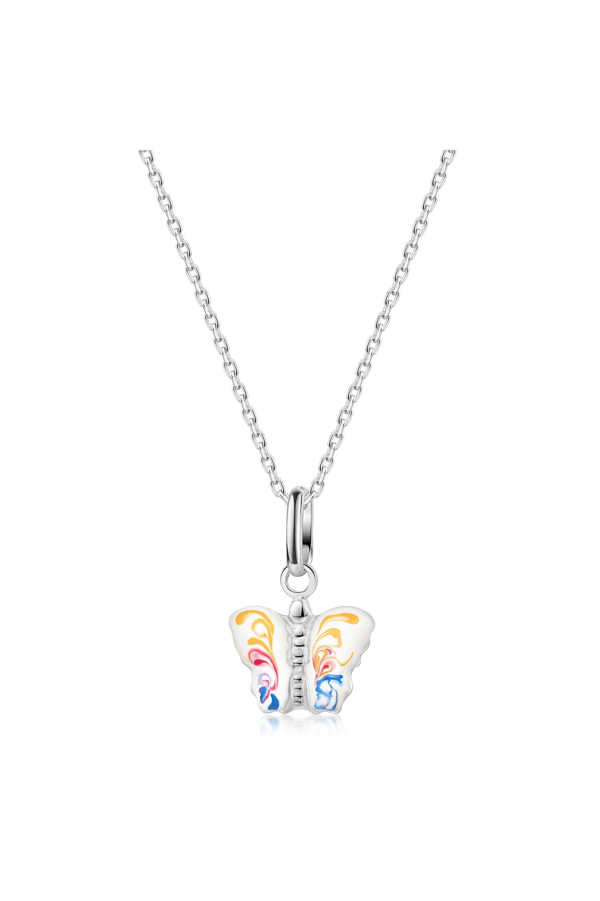 Rhodinierte Scout Halskette mit buntem Schmetterling Anhänger aus 925 Sterling Silber