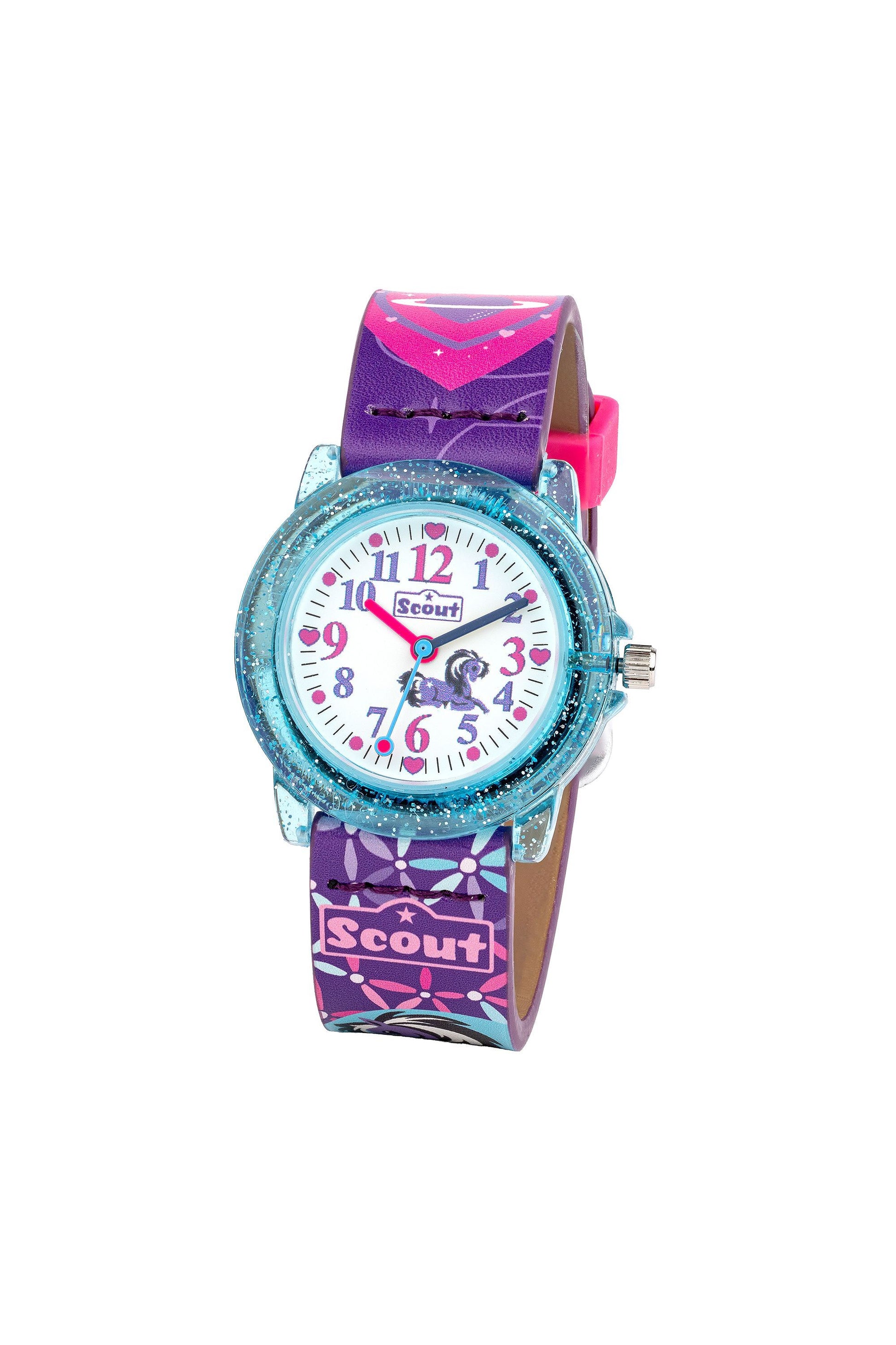 Scout Kinderuhr „Heartbeat & Pony Love“ mit Dornschließe und buntem Pferde-Design