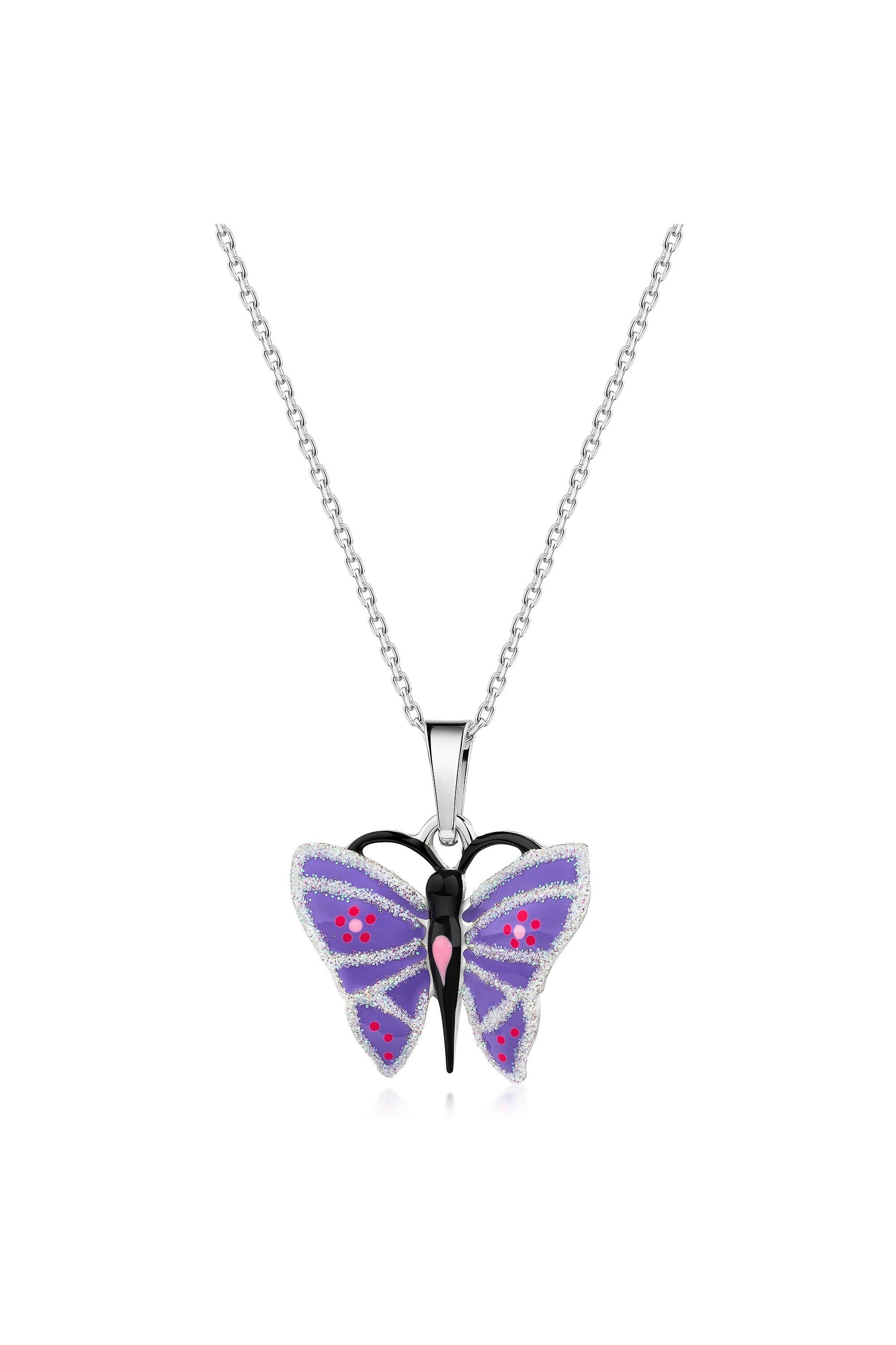 Rhodinierte Scout Halskette mit Schmetterling Anhänger aus 925 Sterling Silber