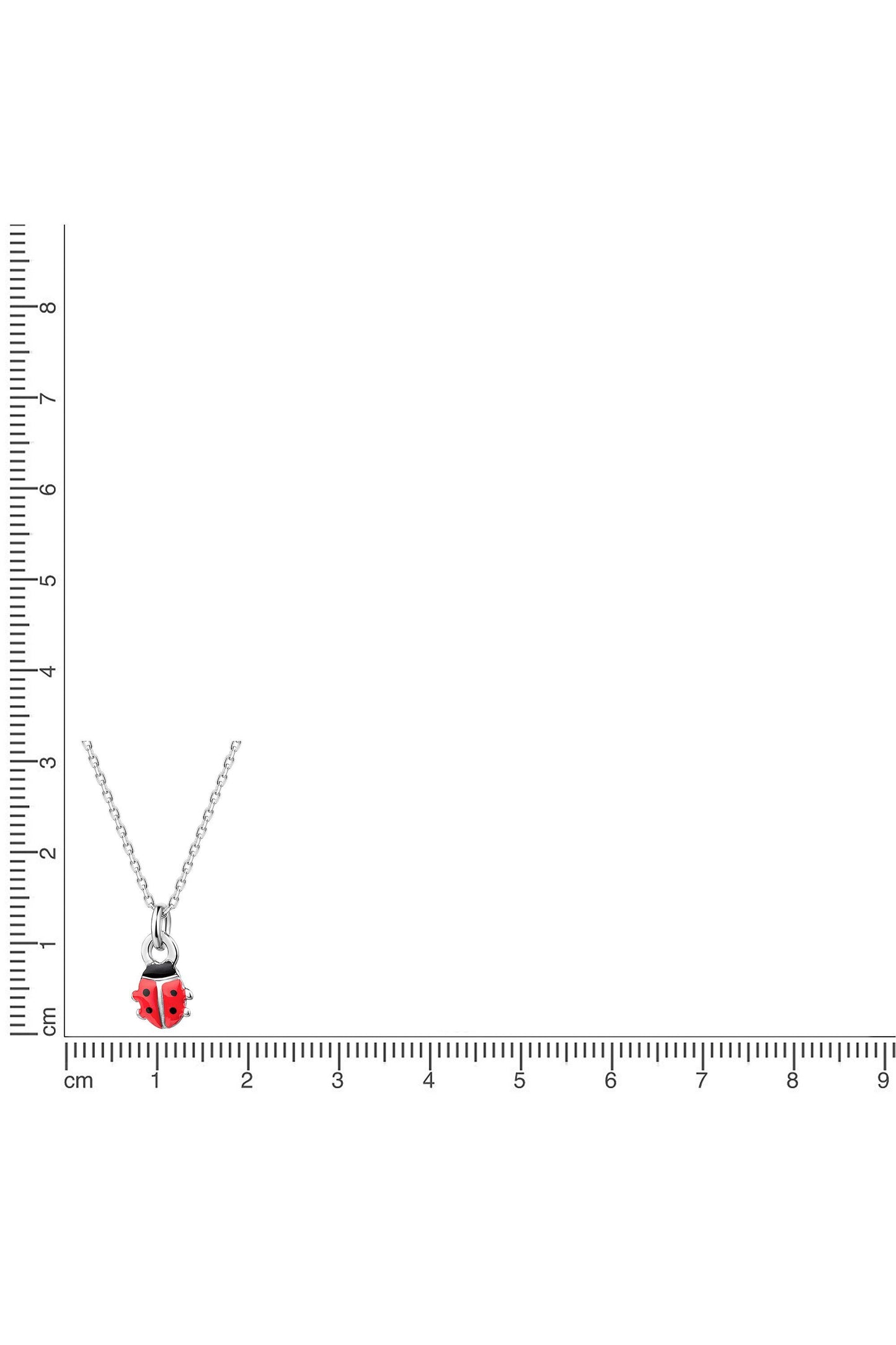 Silberne Scout Kette mit Marienkäfer Anhänger neben einem Lineal zur Größendarstellung