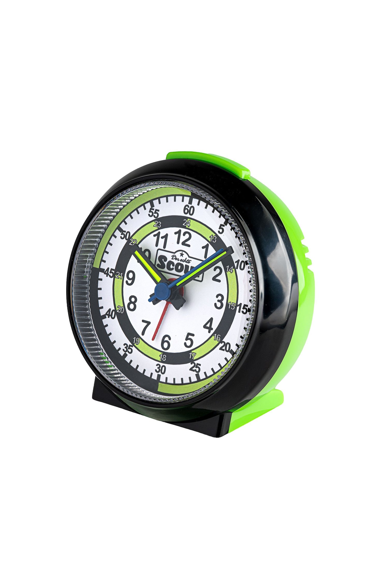 Scout Wecker analog mit schwarz grünem Gehäuse und Lernzifferblatt für Kinder