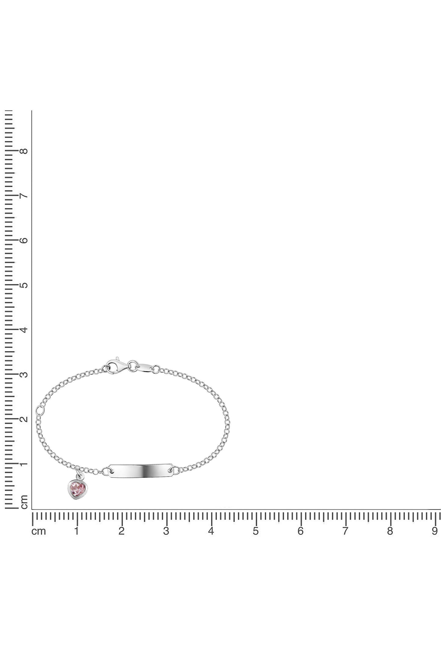 Silbernes Scout Armband mit rosa Herz neben einem Lineal zur Größendarstellung