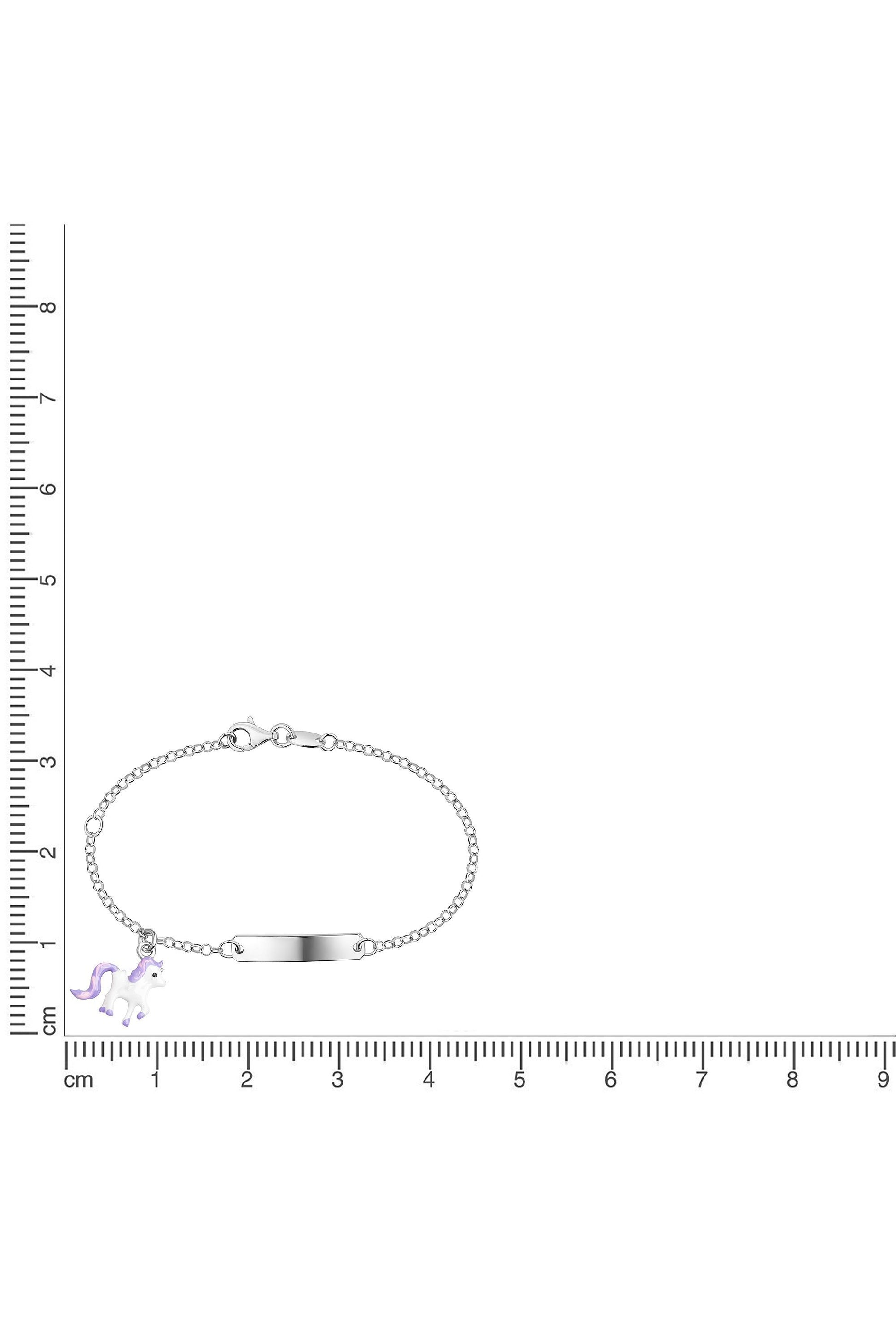 Silbernes Scout Armband mit Einhorn neben einem Lineal zur Größendarstellung