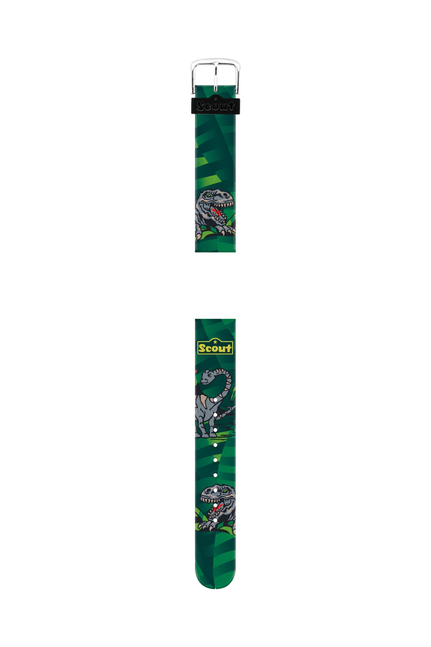 Scout Textilband Serie "IT-Collection" Motiv Dino grün. Edelstahl Dornschließe
