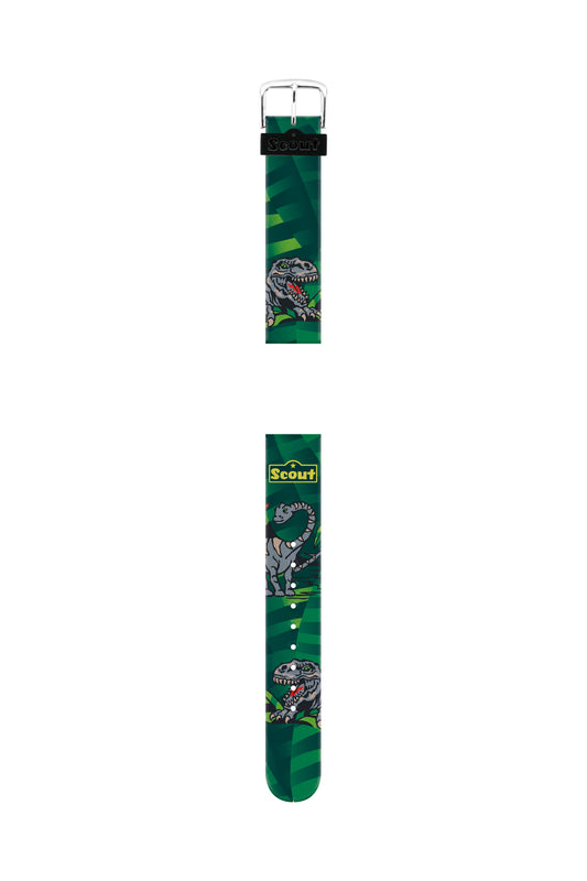 Scout Textilband Serie "IT-Collection" Motiv Dino grün. Edelstahl Dornschließe