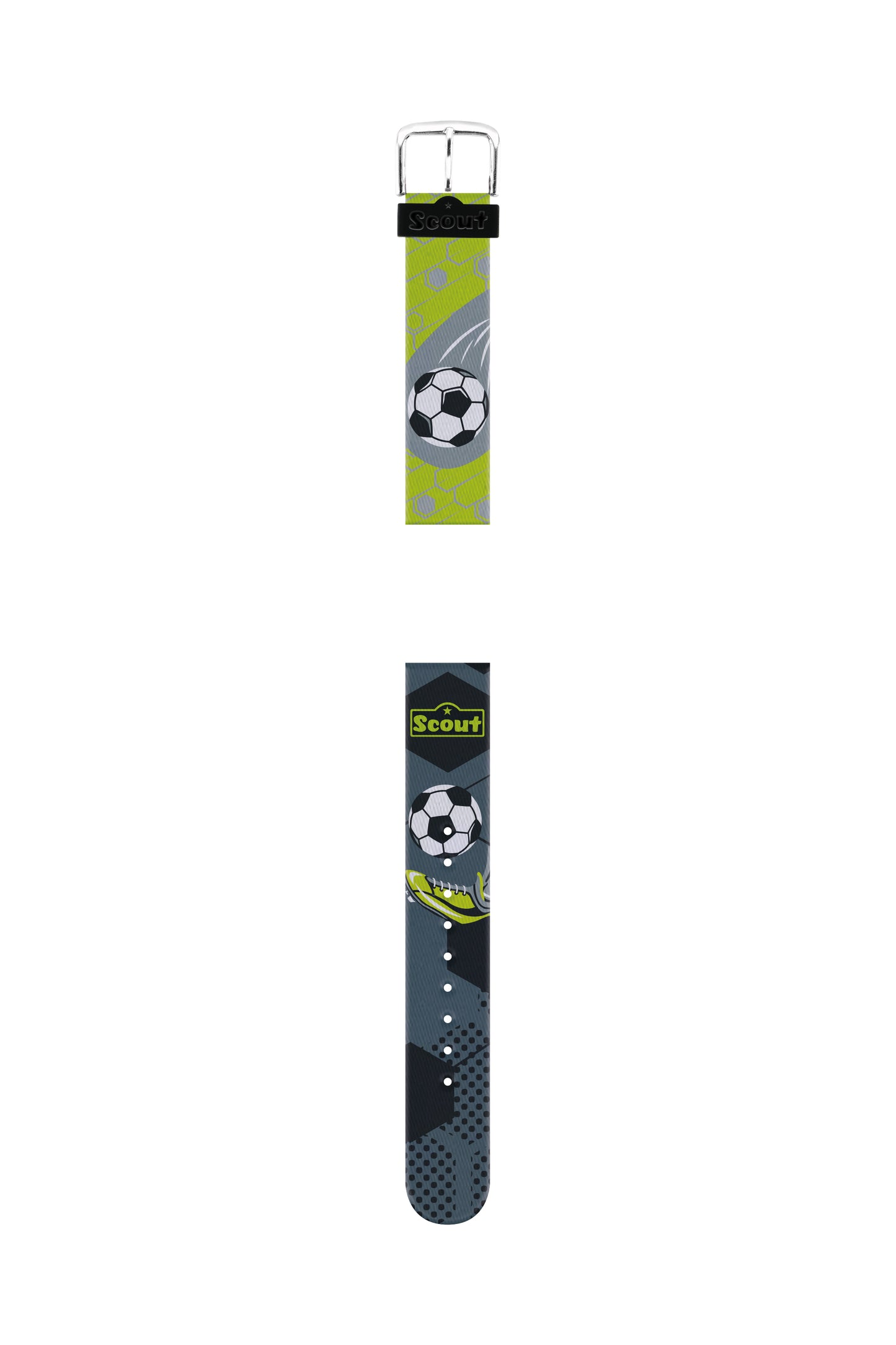 Scout Textilband Serie "IT-Collection" Motiv Fußball grün schwarz. Edelstahl Dornschließe