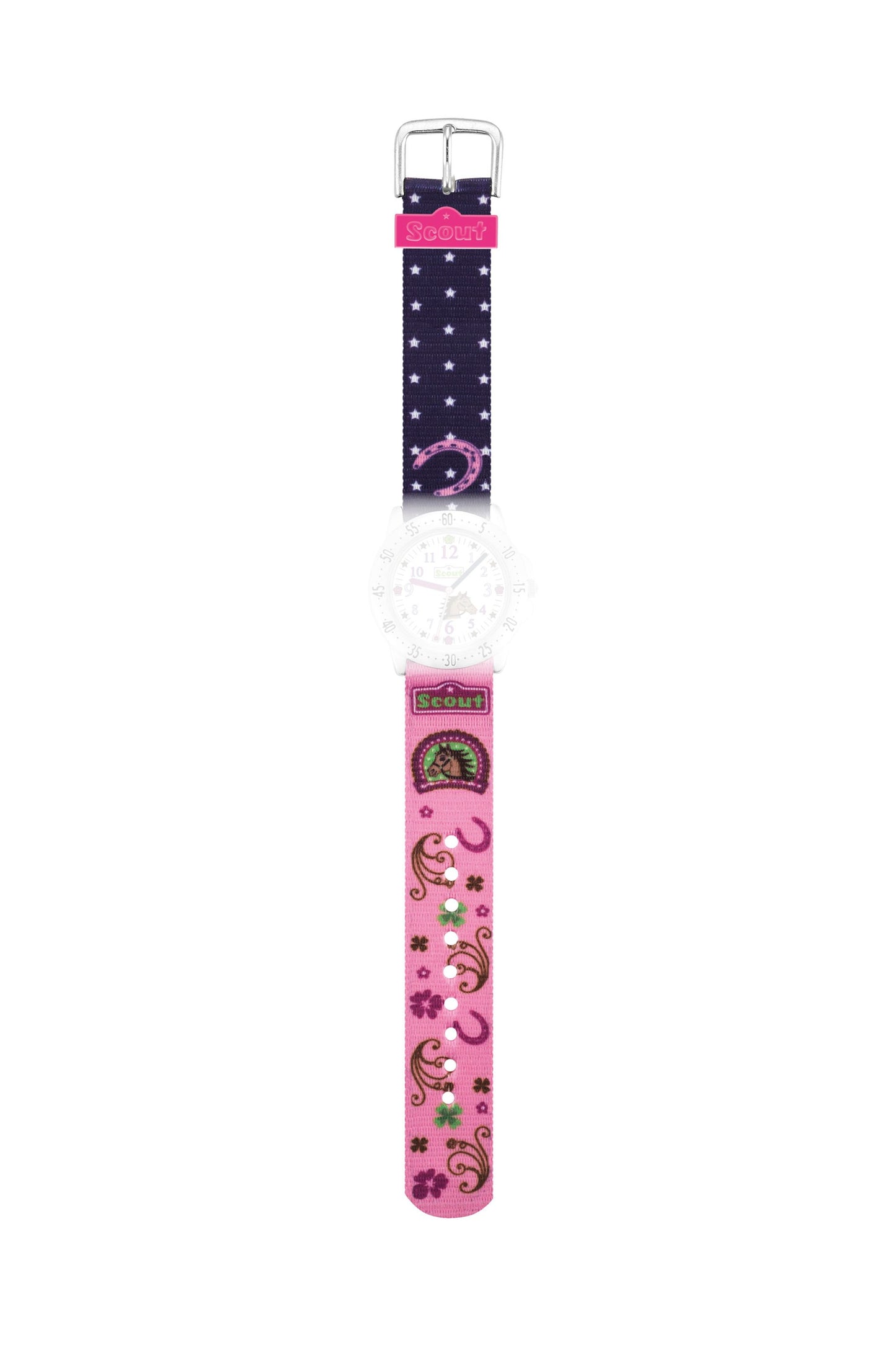 Scout Textilband Serie Action Girls Motiv Pferd lila rosa. Edelstahl Dornschließe